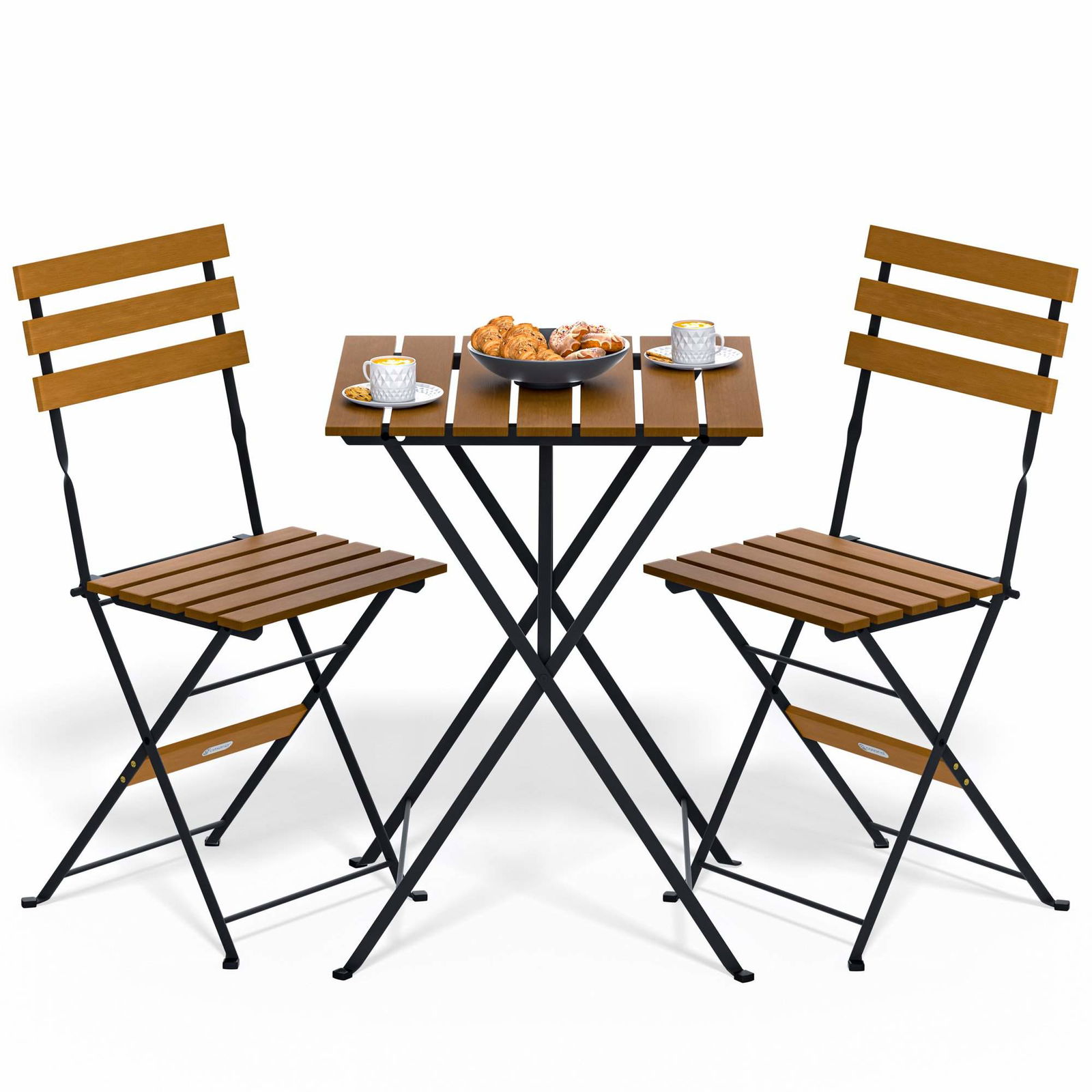 Bistrosæt i akacietræ til 2 personer – klapbord og stole