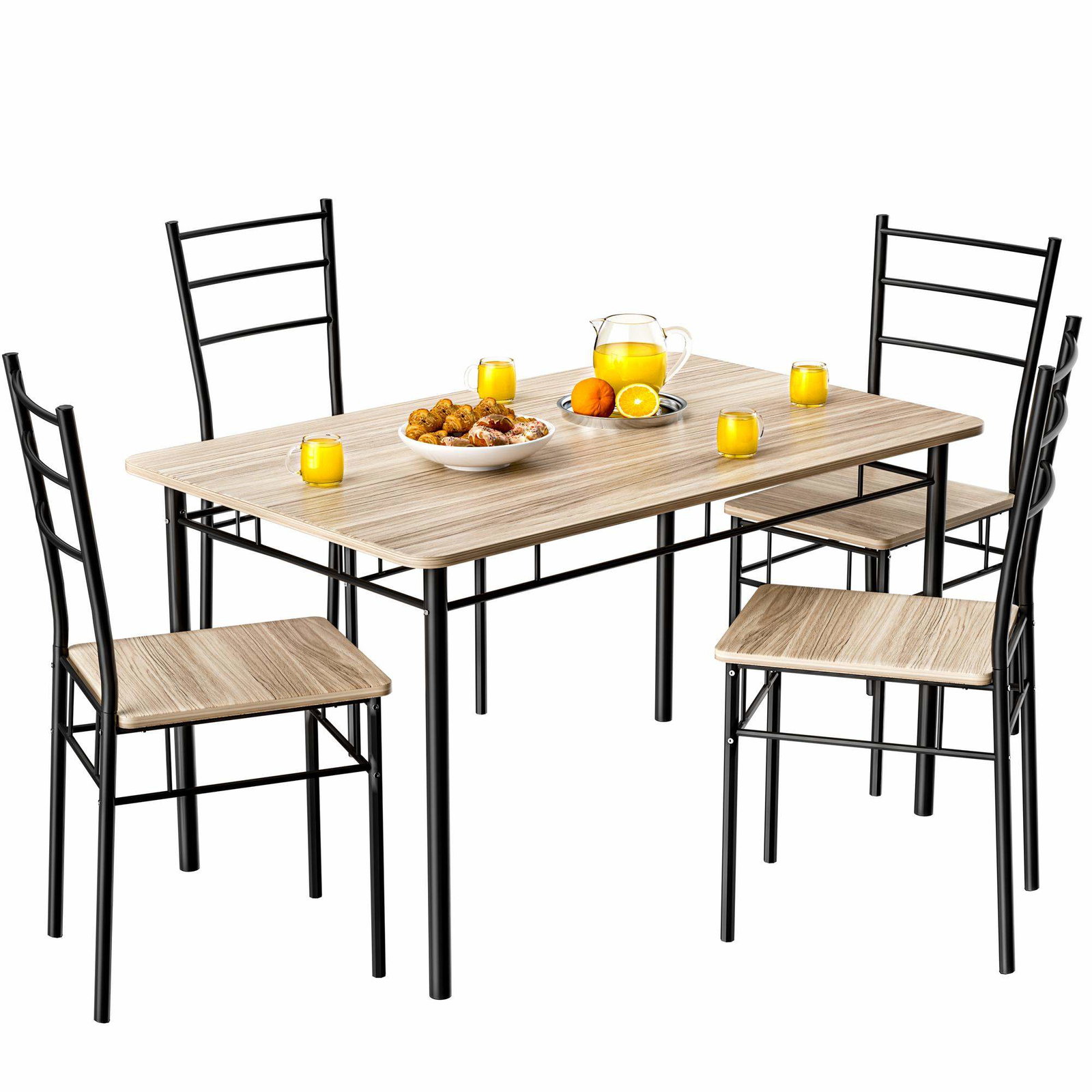 Spisesæt i egetræ med 5 dele – bord og 4 stole, 110x68 cm