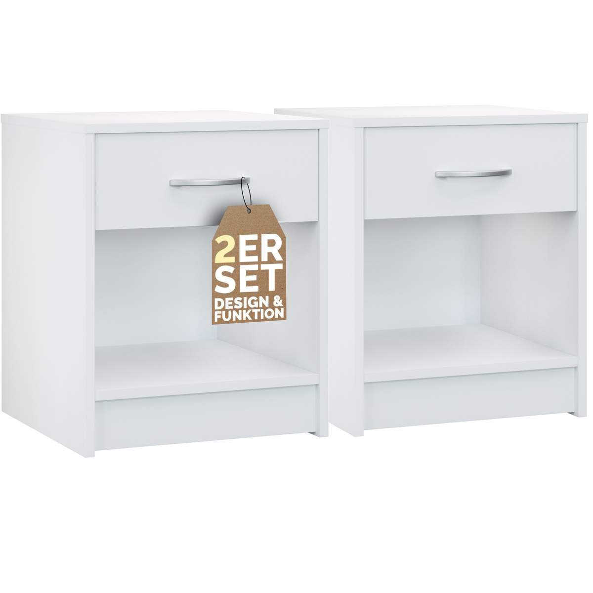 Vitt nattduksbord, set om 2 med förvaring, 50x40x35 cm | Hem & Hobby | Pryloteket