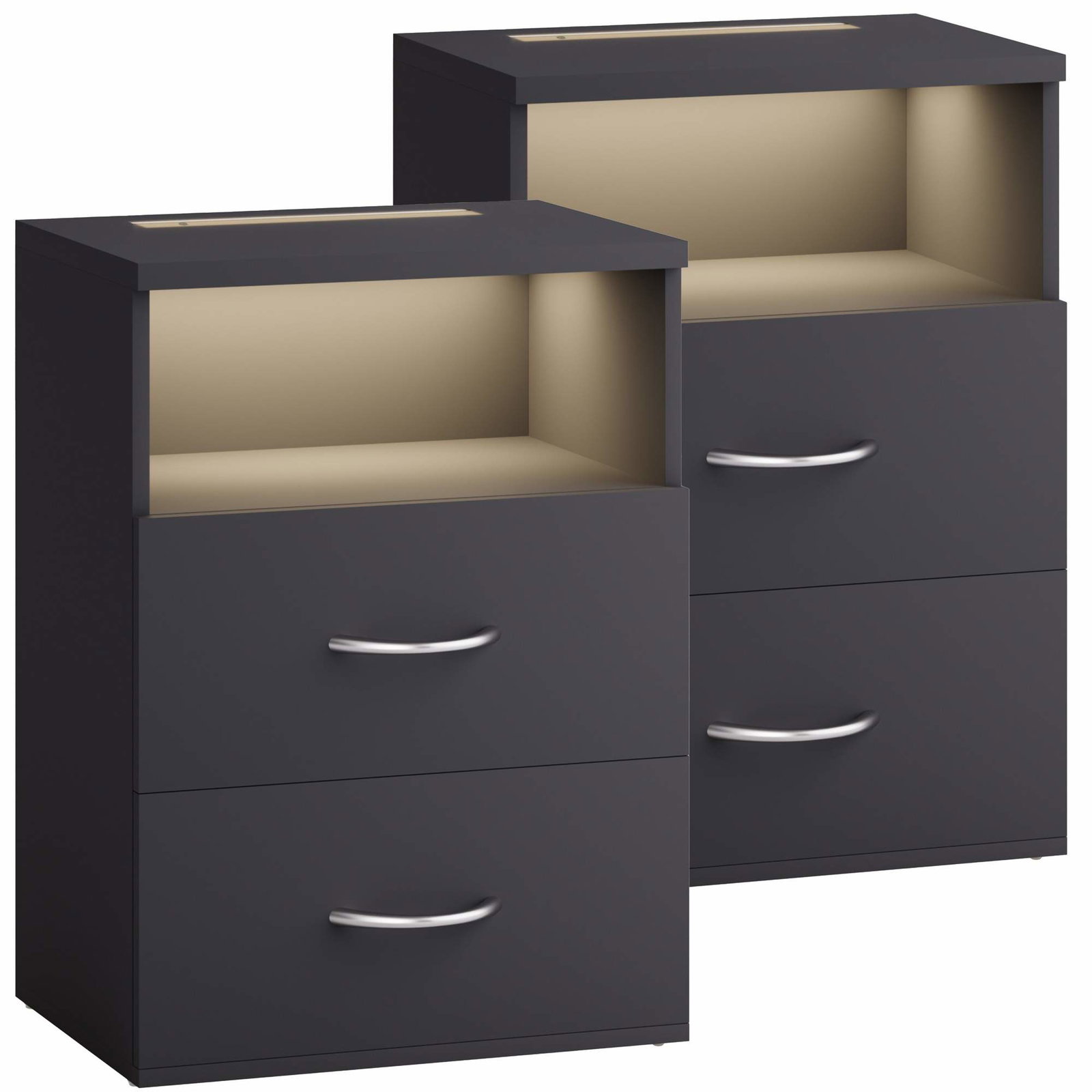 Nattduksbord set om 2 med LED-belysning, antracit | Hem & Hobby | Pryloteket