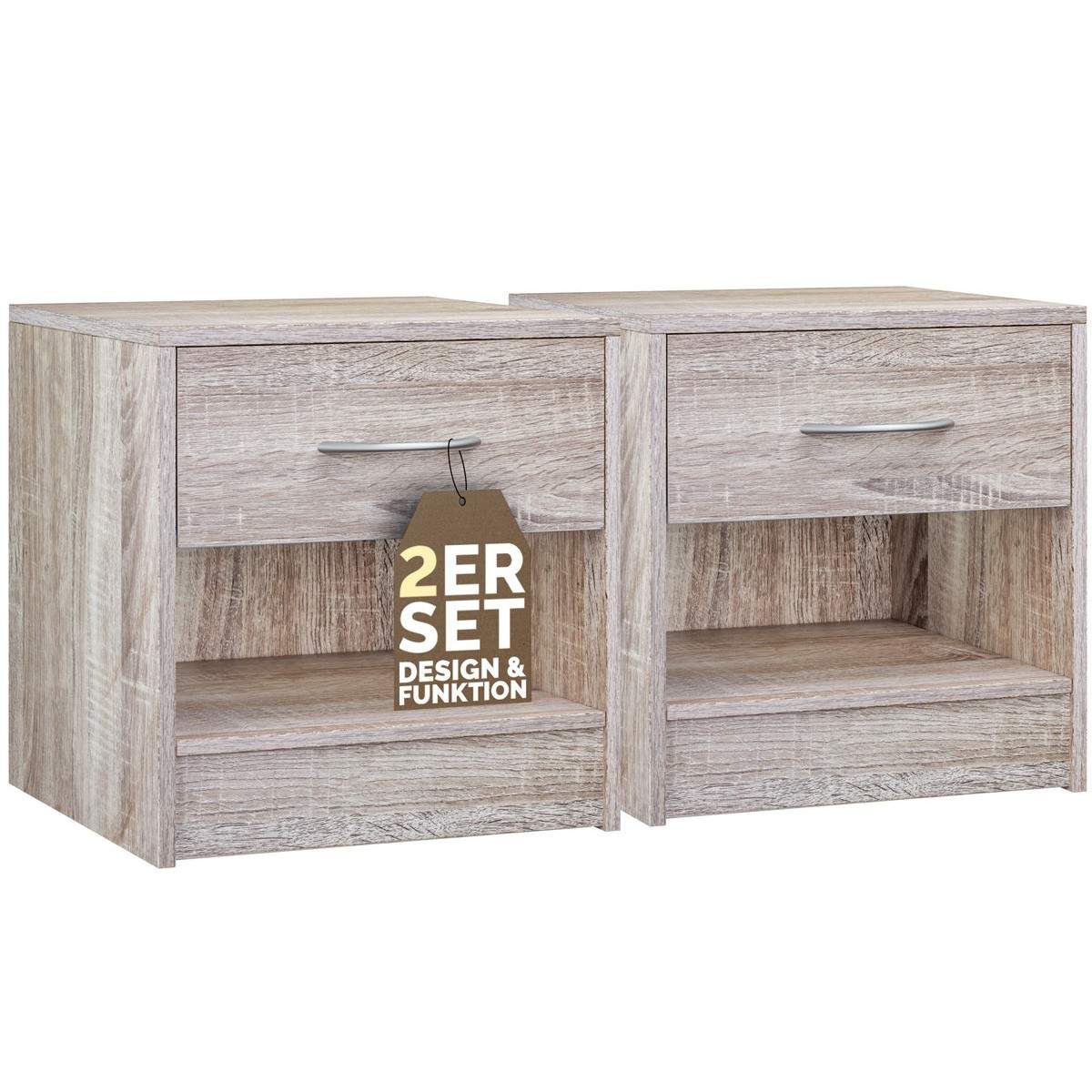 Natbord i egetræ med 2 stk., skuffe og hylde