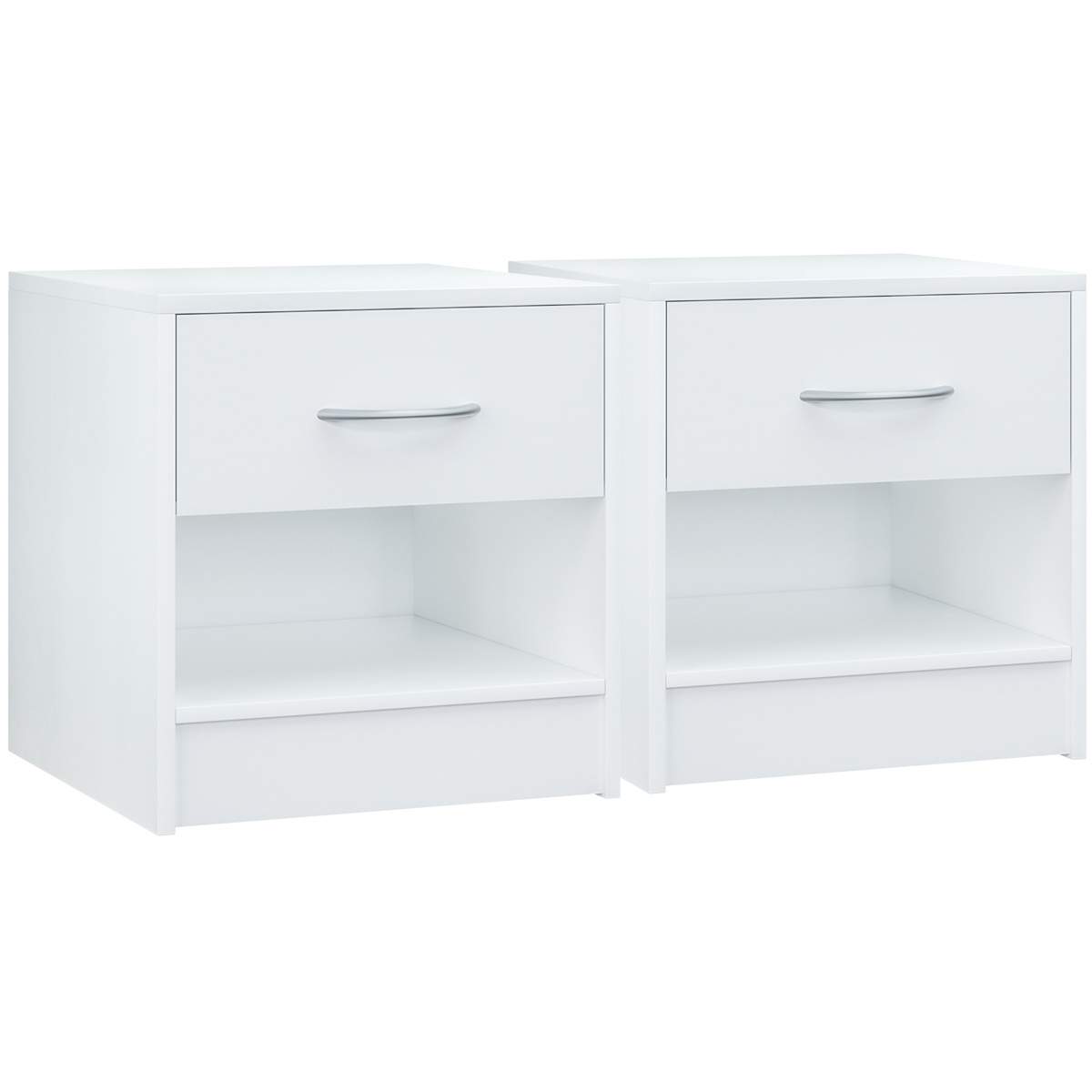 Vitt nattduksbord, set om 2, med låda och hylla | Hem & Hobby | Pryloteket