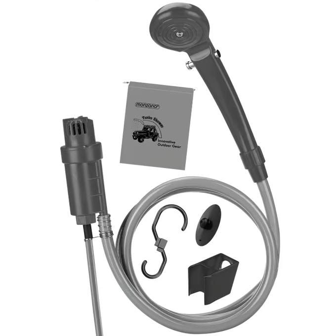 Bærbar campingbruser, 12V pumpe, 5m kabel, justerbart tryk