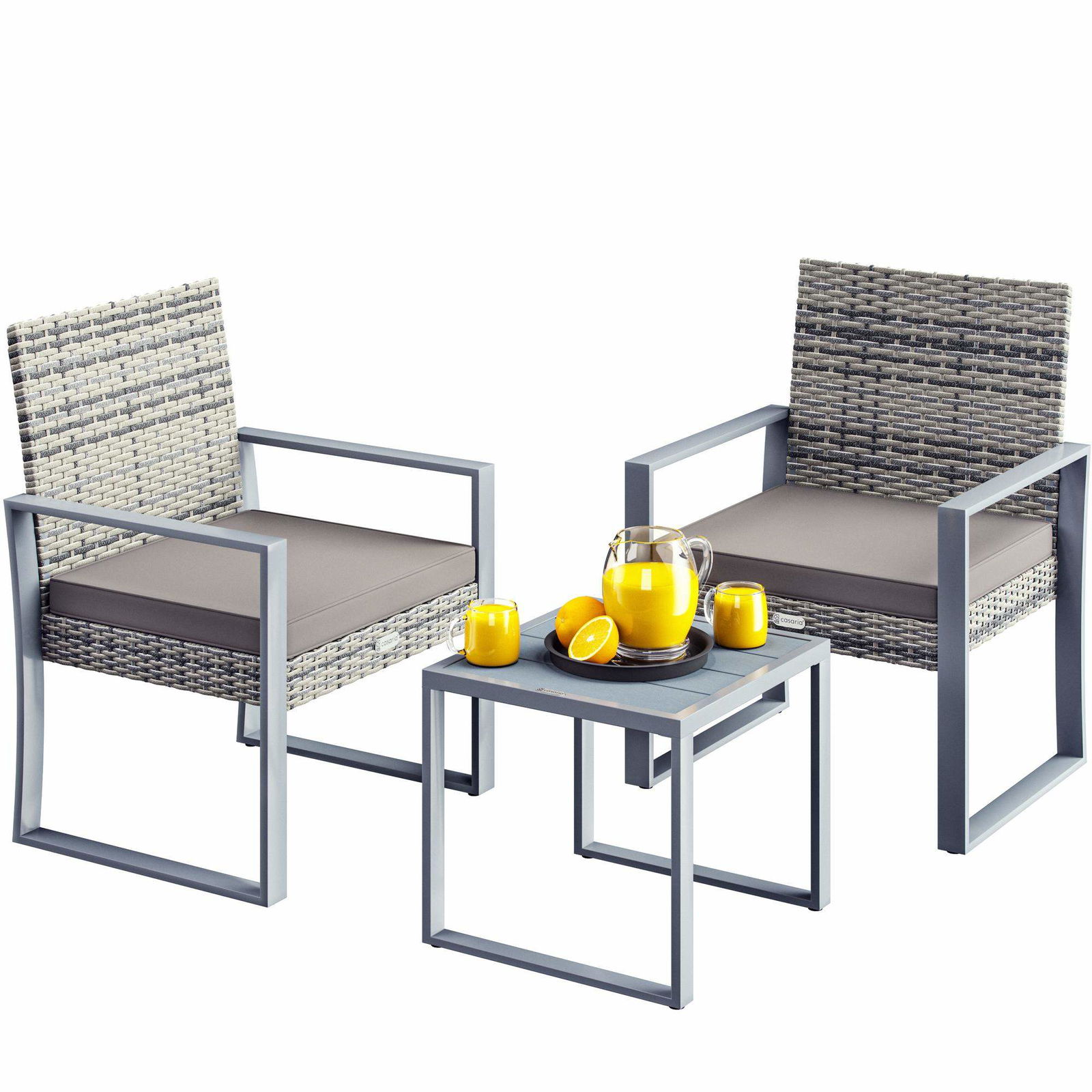 Polyrattan balkonsæt, 3 dele, grå, vejrbestandig