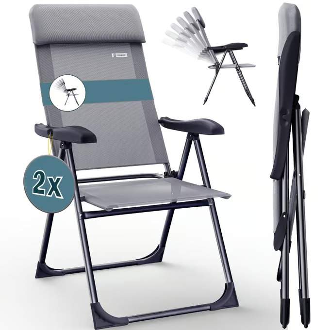 Sammenklappelige havestole sæt med 2 – grå, aluminium, justerbare