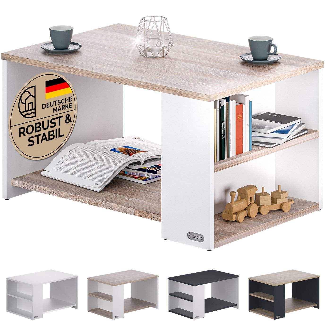 Soffbord, Vitt/Ek, 90x60x50cm, Gott om förvaring | Hem & Hobby | Pryloteket