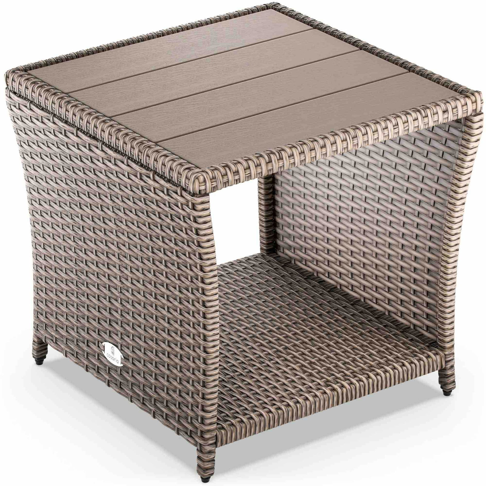 Polyrattan sidebord med opbevaring, cremefarvet, 45x45x40cm