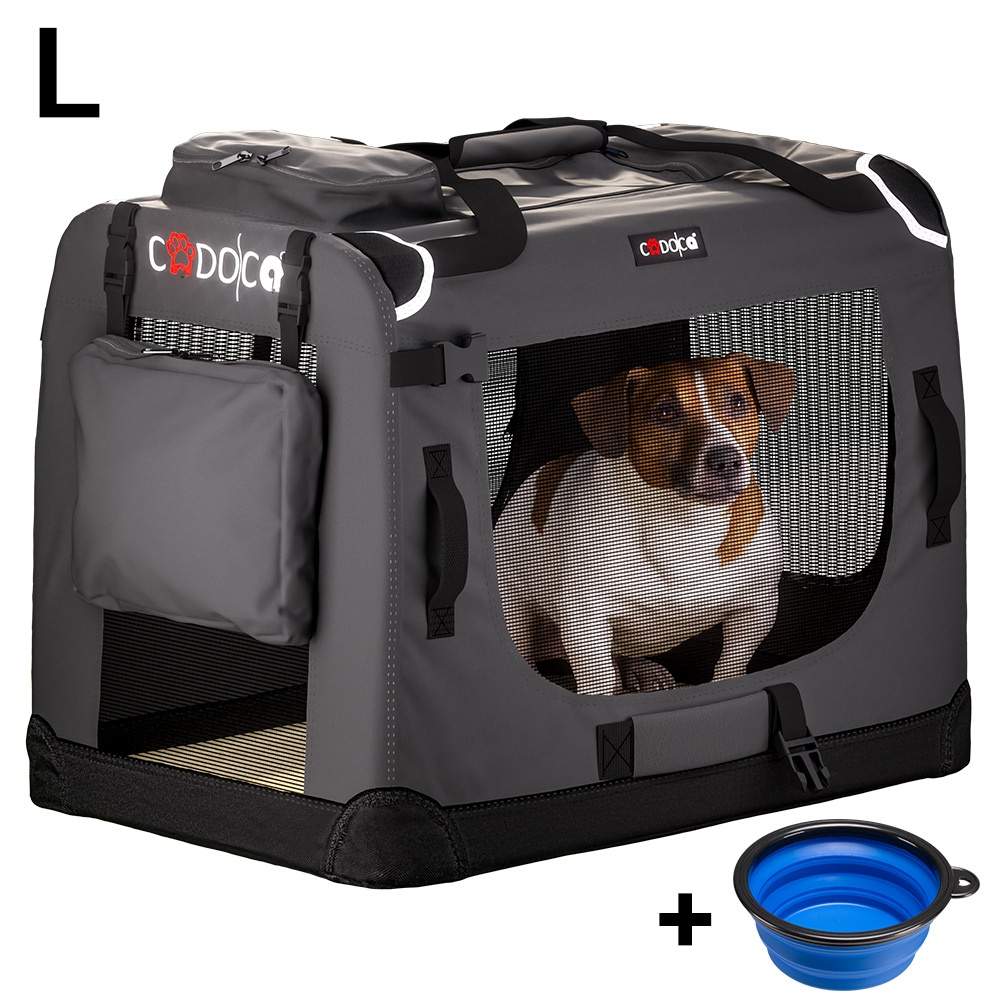 Hundetransportør, foldbar stof, stor 70x52x50cm, antracit