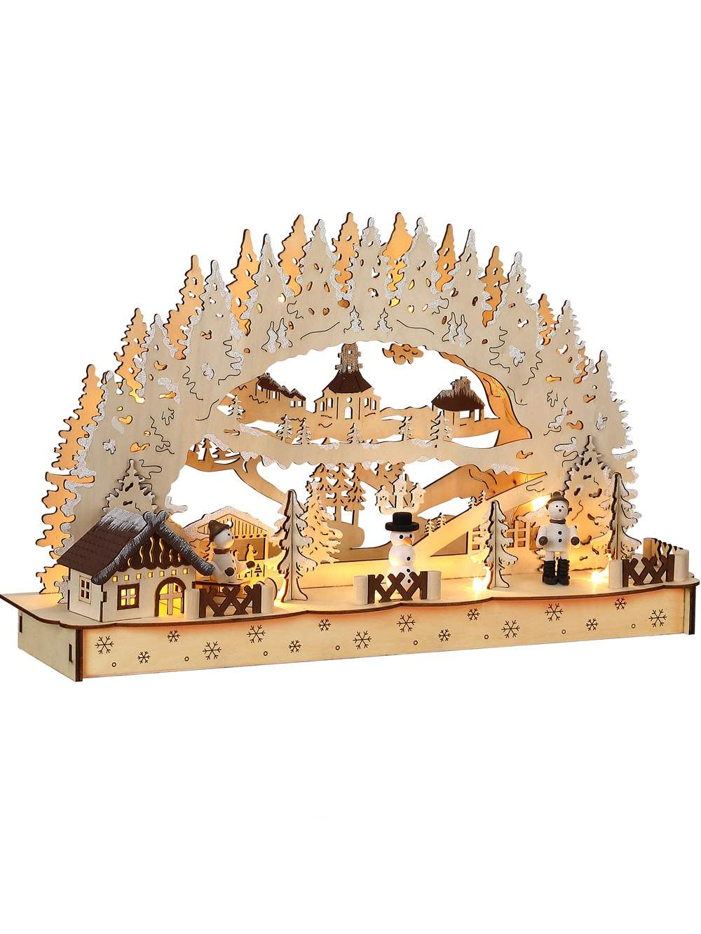 LED-lysbue med timer – træ, varm hvid, 45 cm