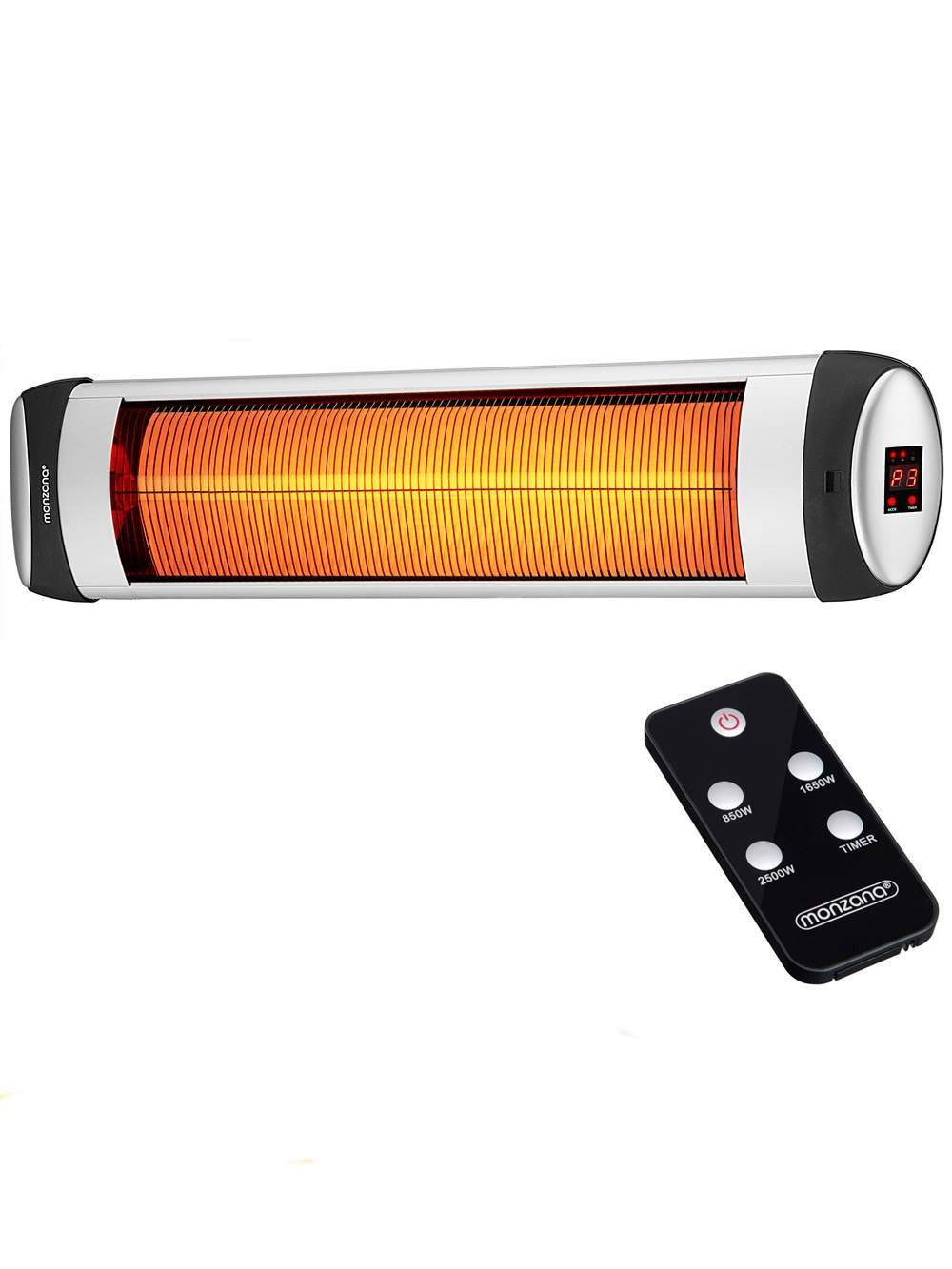 Terrassevarmer 2500W infrarød, justerbar hældning, fjernbetjening