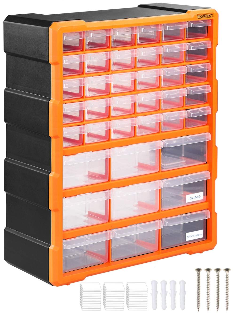 Smådelsorganisator – 39 skuffer, vægmonterbar