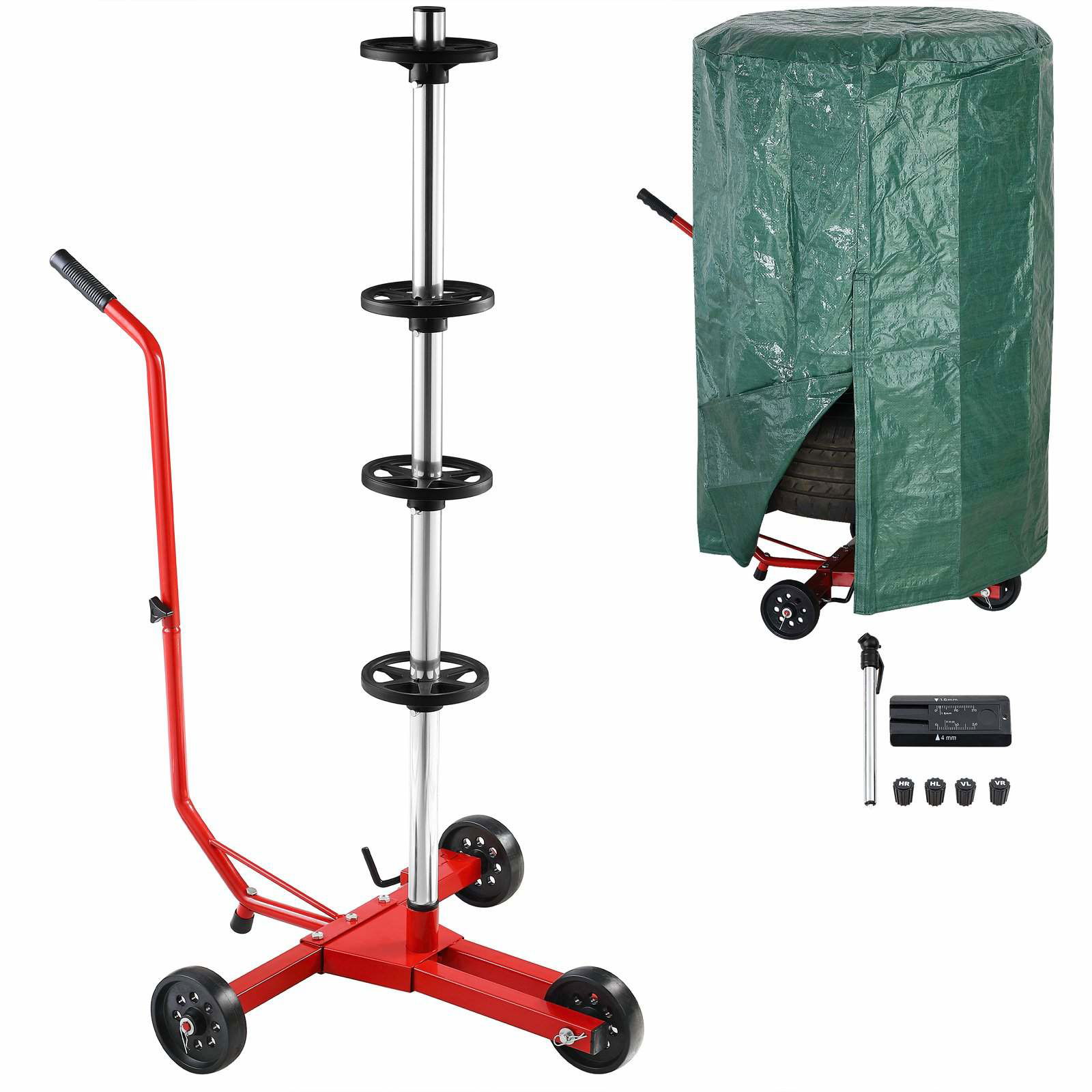 Dækopbevaringsstativ med hjul og bremse – Rød
