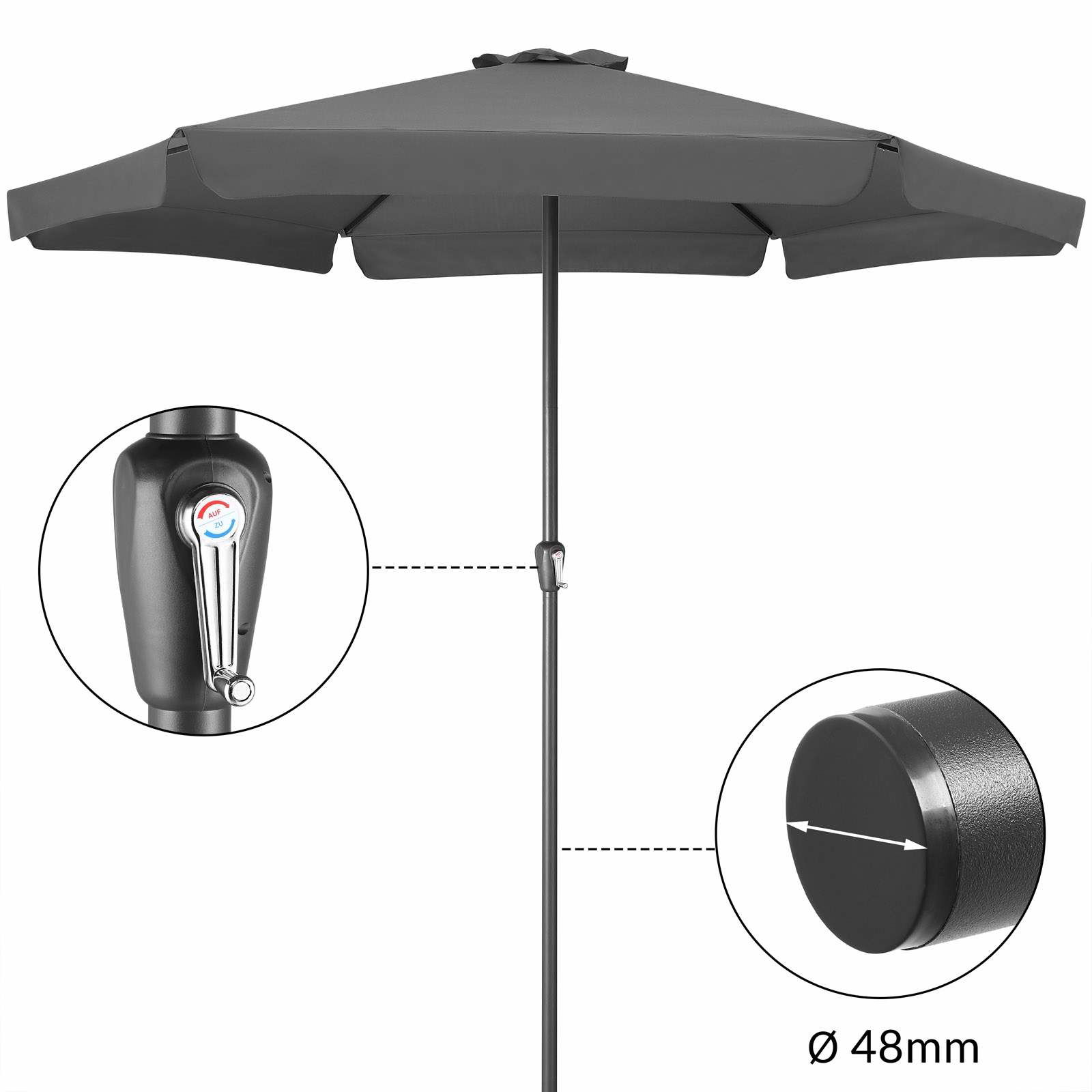 Parasol 3,3m Antracit, UV 40+, Håndsving