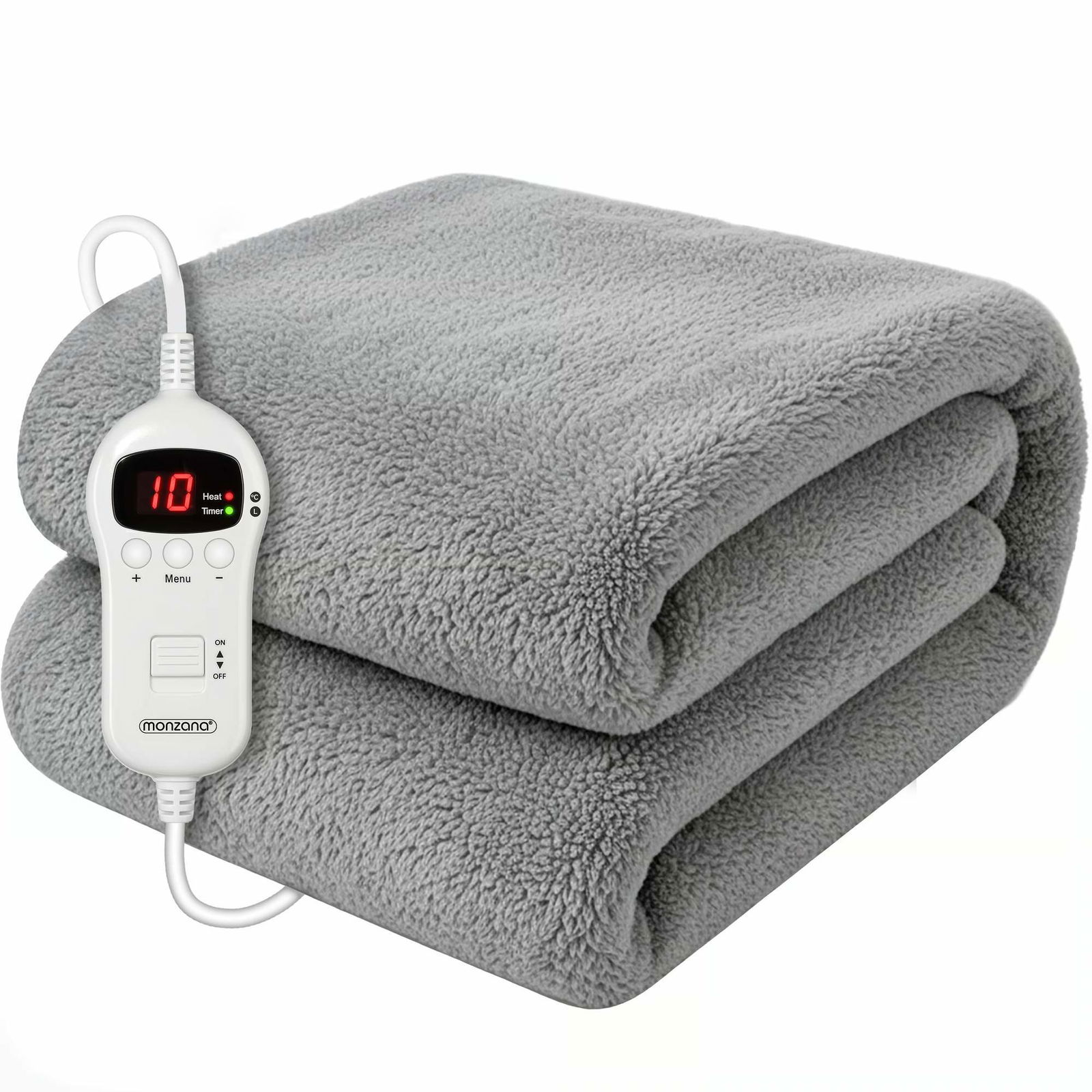 Varmetæppe grå fleece 180x130cm – 10 varmeniveauer