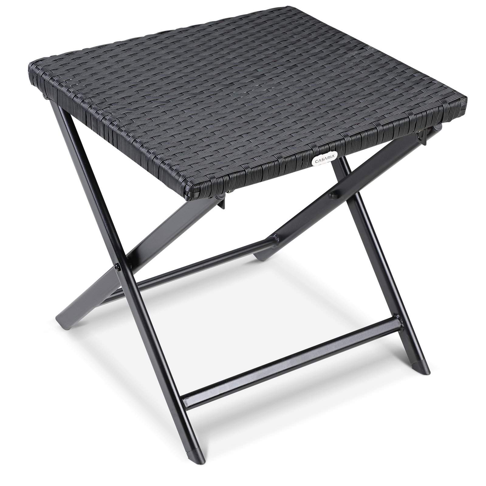 Rattan Foldbar Skammel – 3-i-1, Sort, Indendørs/Udendørs Brug