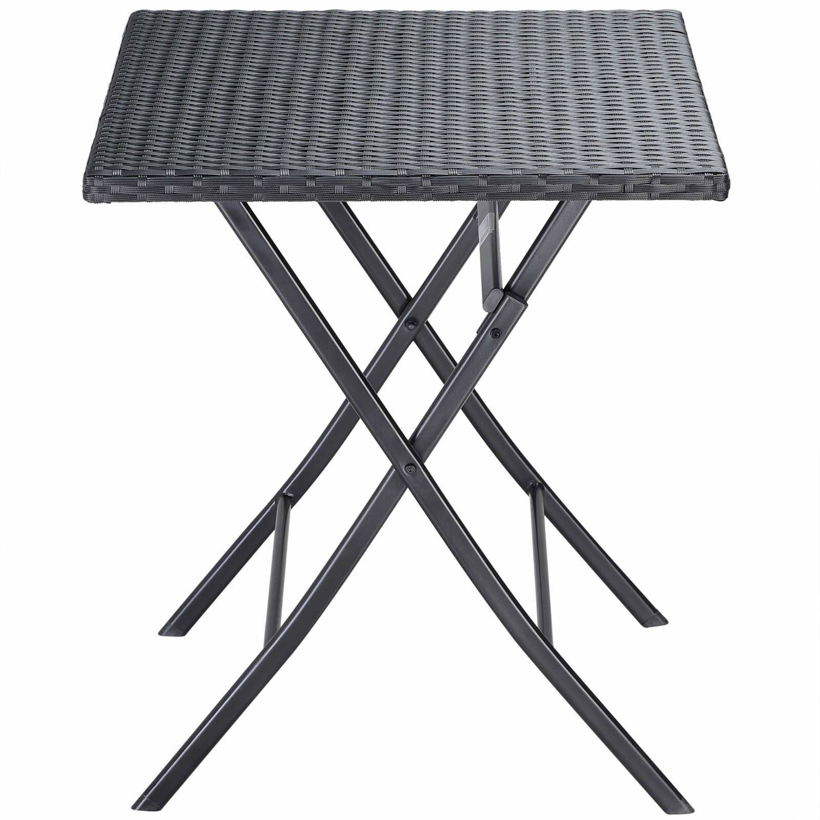 Rattan klapbord, sort, 63x63x73cm, udendørs brug