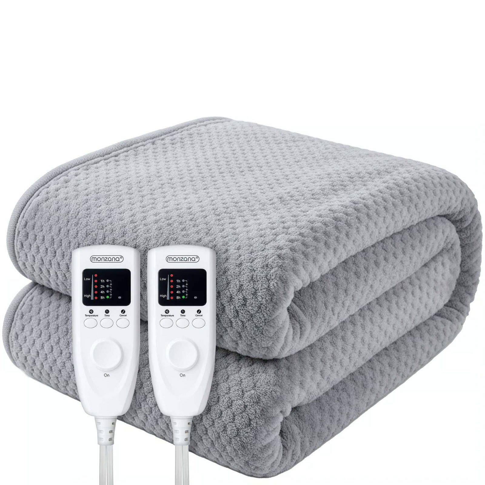 Dobbelt elektrisk tæppe, grå fleece, dobbelt kontrol, 160x140cm