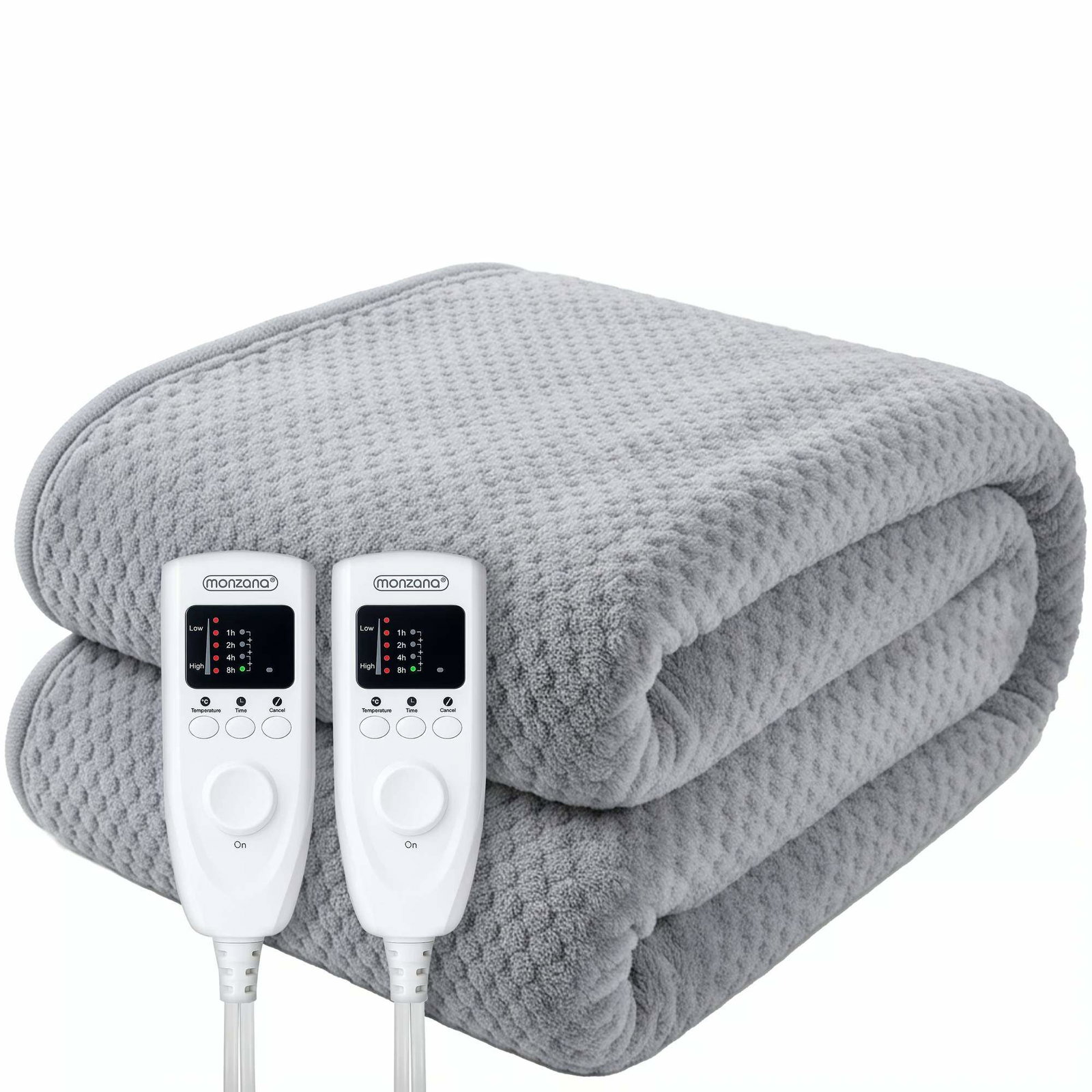 Dobbelt elektrisk tæppe, grå fleece, dobbelt kontrol, 160x140cm