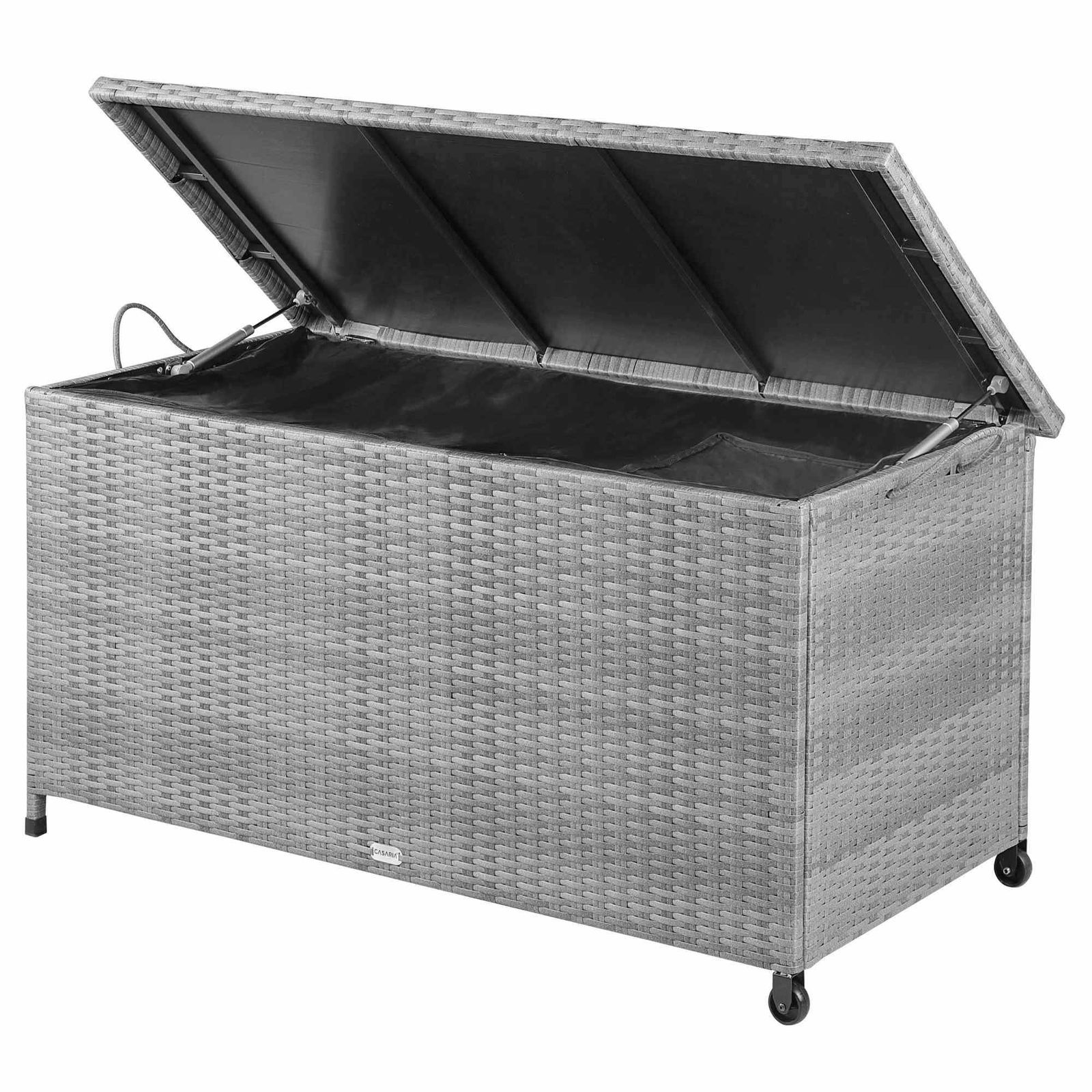 Polyrattan hyndeboks grå 117x53x60cm med hjul