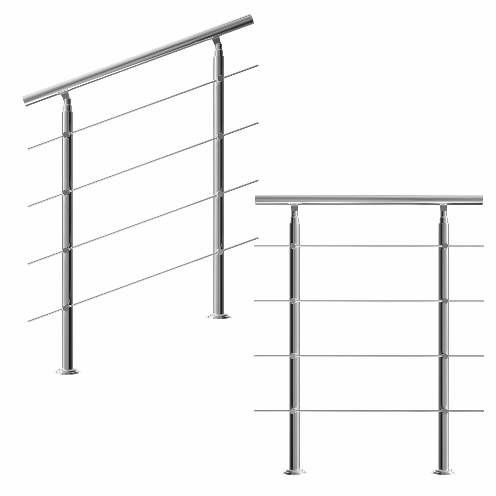 Rustfrit stålgelænder, 1 m med 4 tværstykker