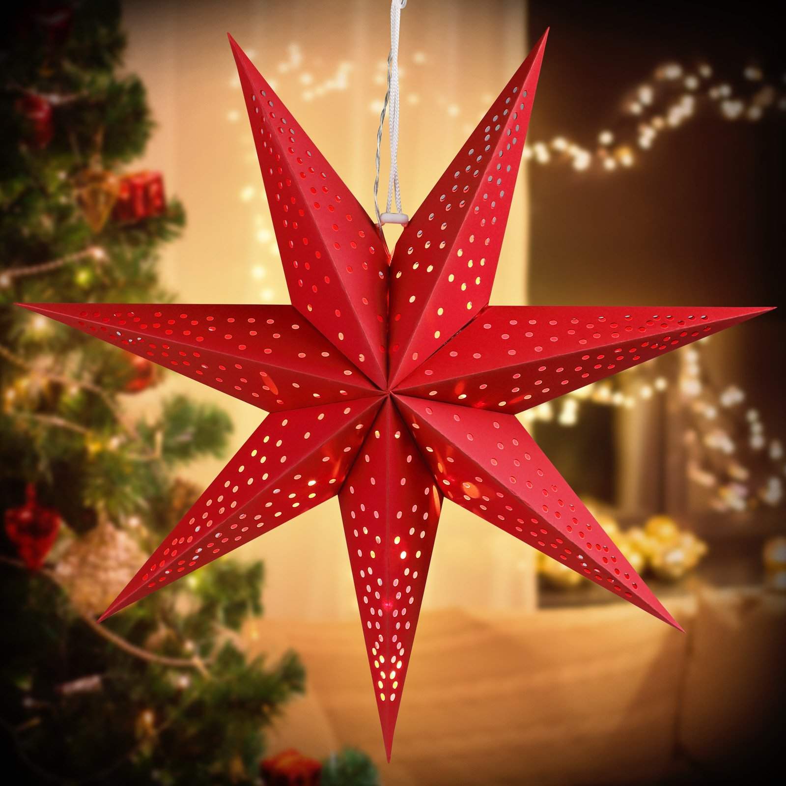 LED-julstjärna, rött papper, 60 cm, 7 armar | Hem & Hobby | Pryloteket