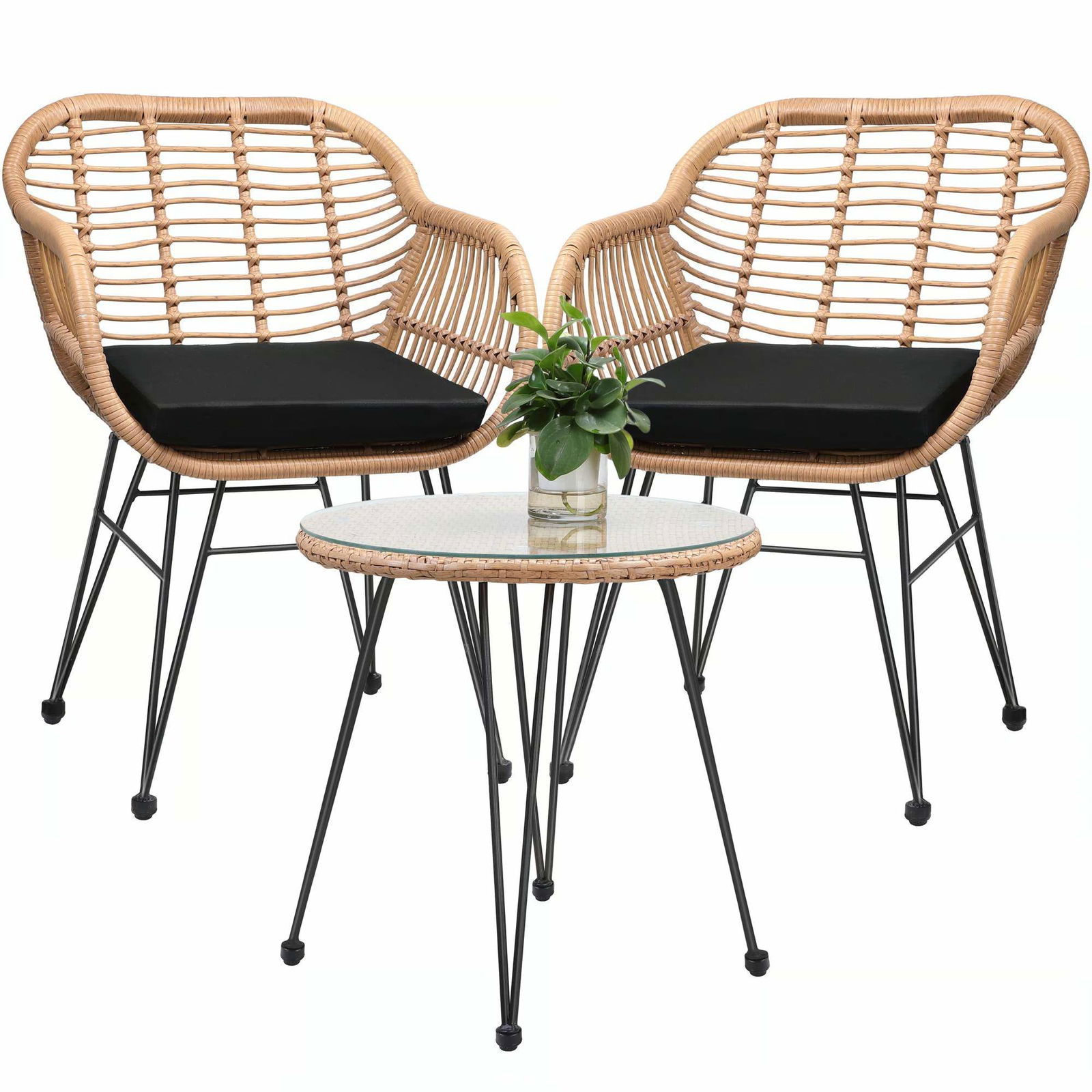 2-personers rattan balkonsæt – indendørs/udendørs, polstret