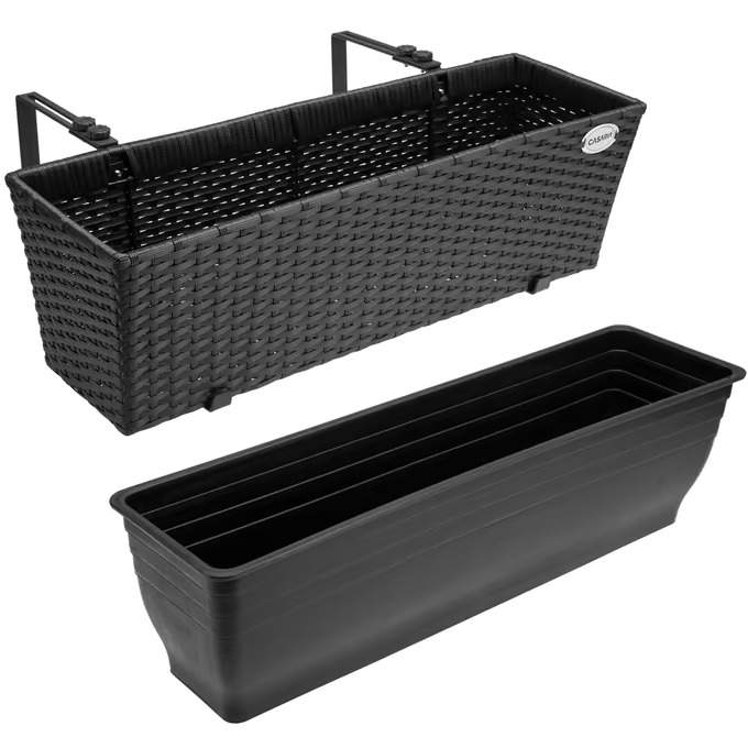 Sort polyrattan vindueskasser sæt – 60x20x19cm, 2 stk.