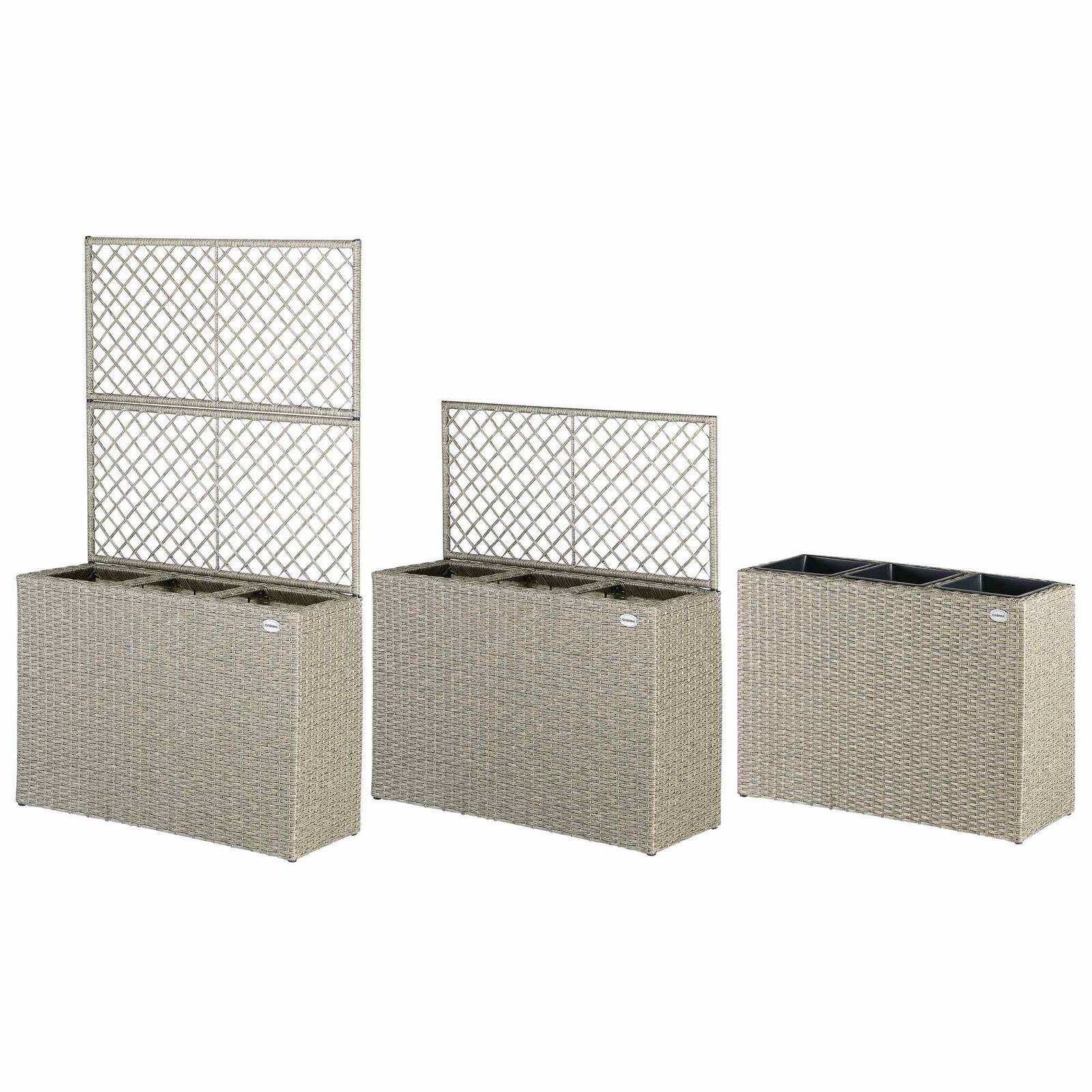 Rattan espalier plantekasse med aftagelige potter, cremefarvet, 83x30,5x146cm