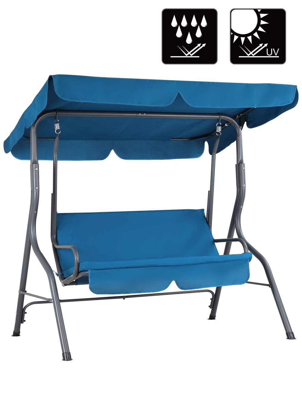 Gungbänk med tak – blå, 2-sits, stålram | Hem & Hobby | Pryloteket