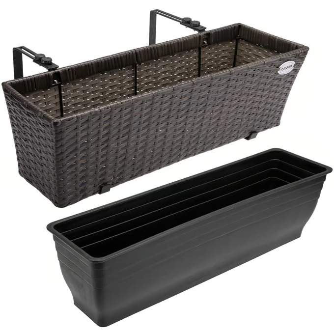 Vindueskassesæt, brun polyrattan, 60x20x19cm, 2 stk.