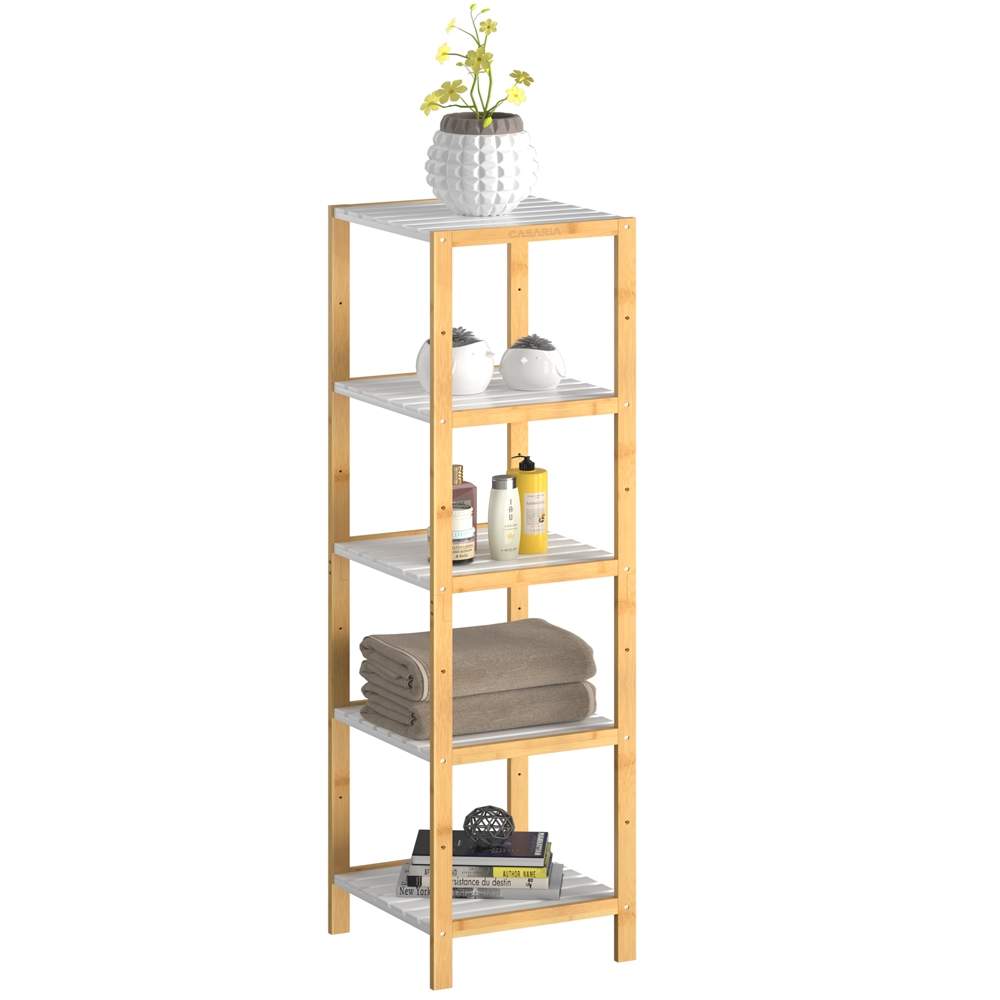 Bambu stående hylla – 5 nivåer, 140x33x34cm, vit | Hem & Hobby | Pryloteket