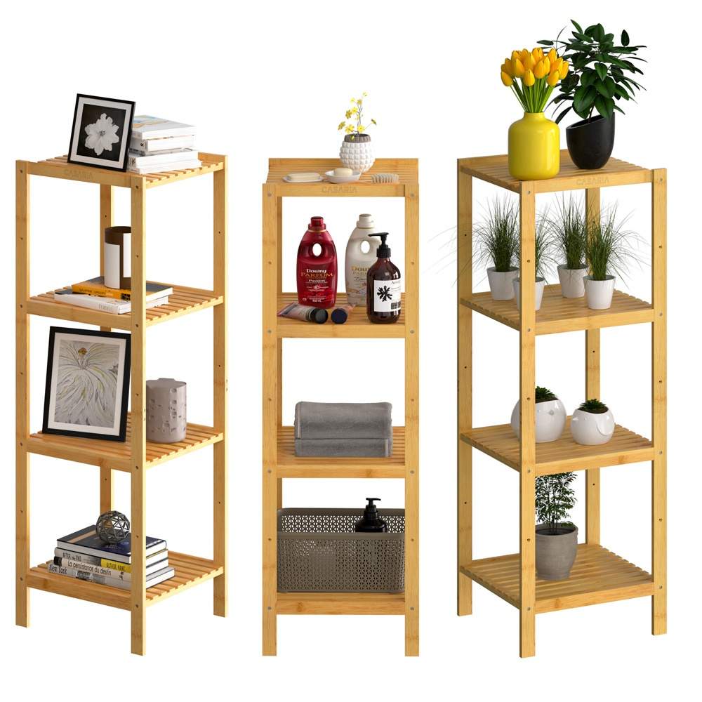 Bambushylde – 4 niveauer, 110x33x33cm, holdbar opbevaring