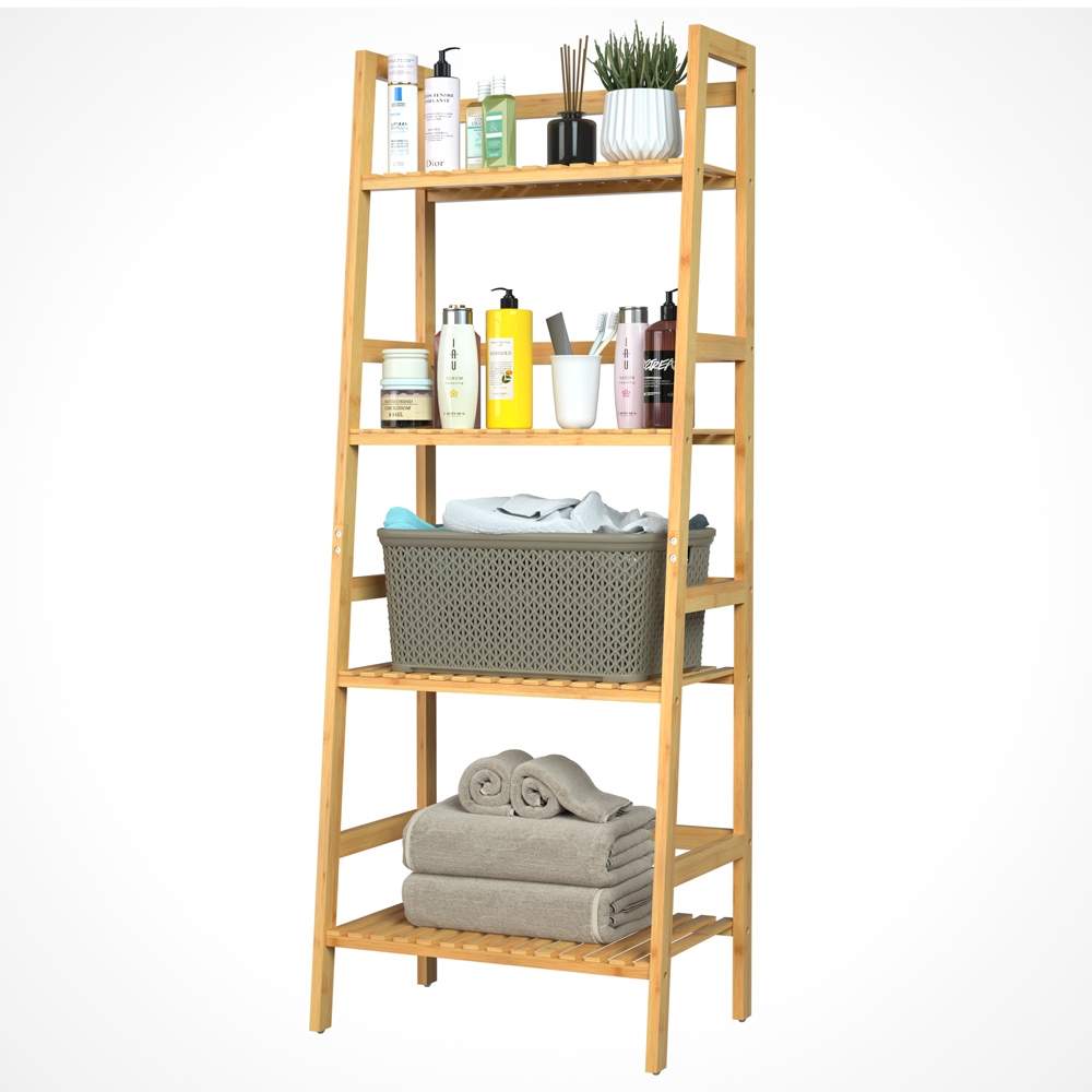 Bambus badeværelseshylde – 4 niveauer, justerbar, 123x48x32cm