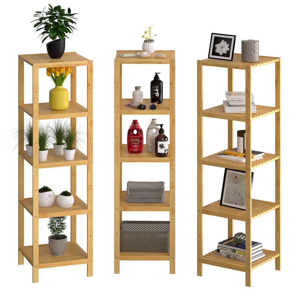 Bambushylde – 5 niveauer, 140x33x33cm, holdbar opbevaring