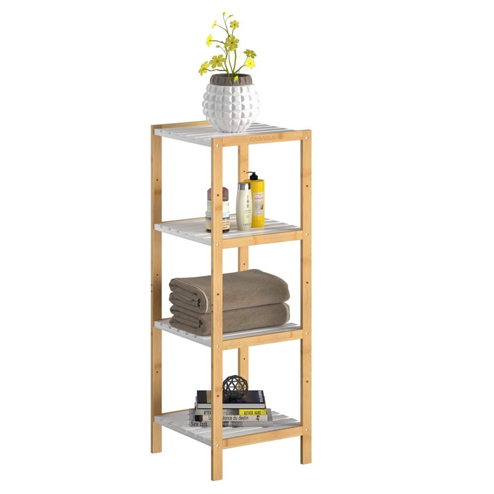 Bambus stående hylde – 4 niveauer, 110x33x34cm, hvid