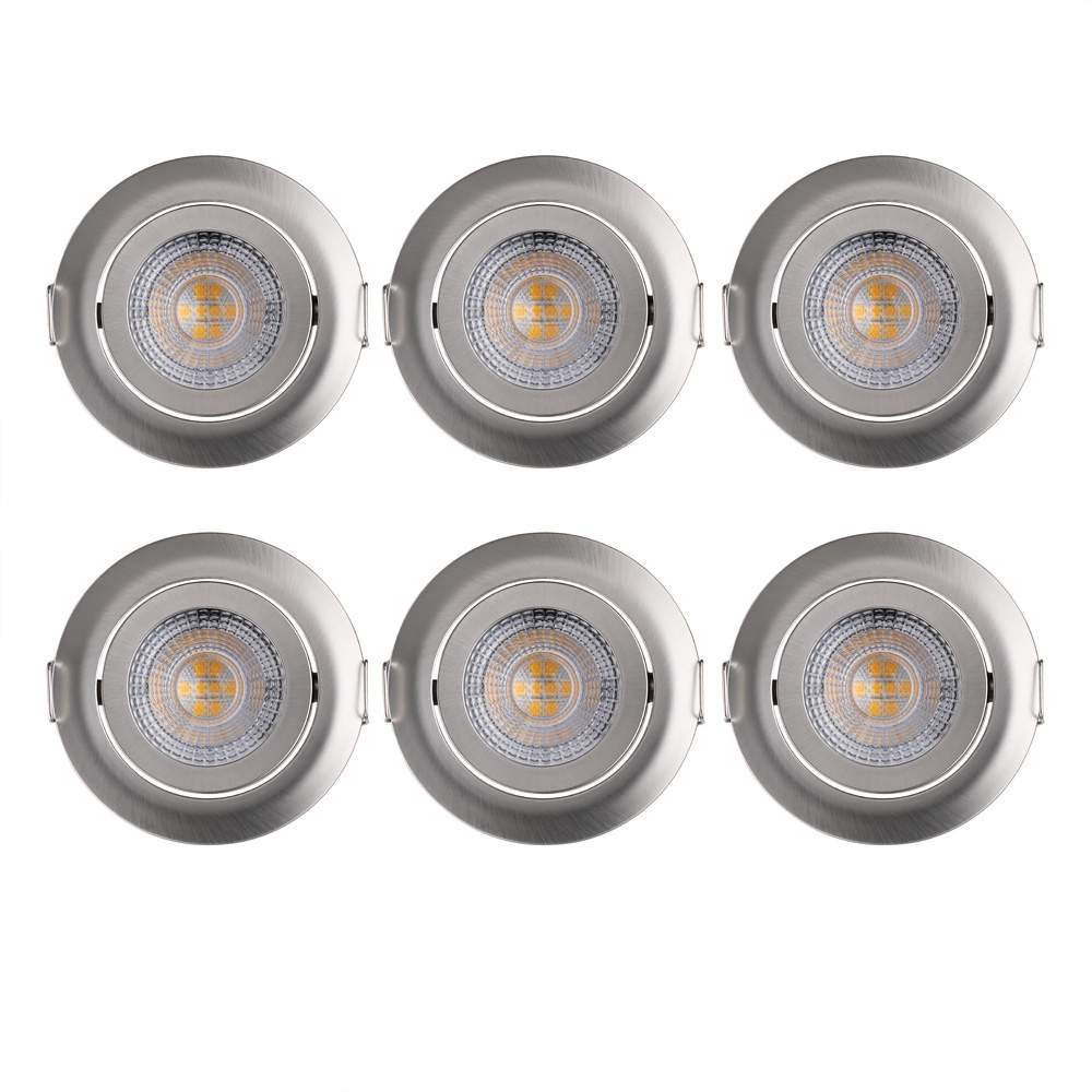 LED indbyggede lys, 6-pak, dæmpbar, drejelig, nikkel
