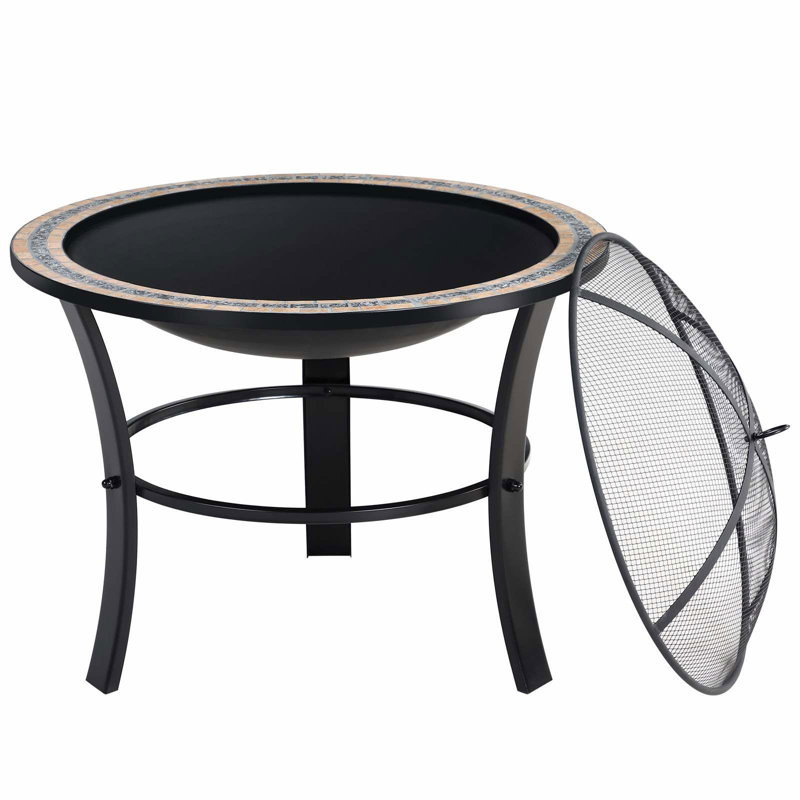 Bålsted med mosaiksten, 82 cm rundt, stålramme