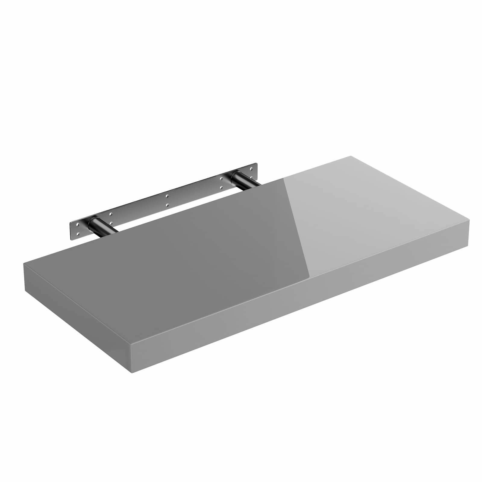 Svævende hylde, højglans grå, 50 cm, 15 kg kapacitet