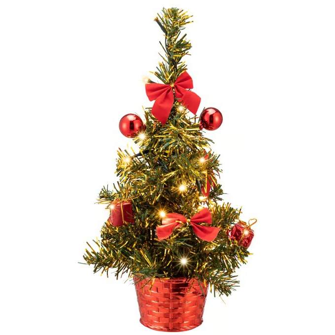 Kunstigt juletræ med timer, 36 cm, rødt