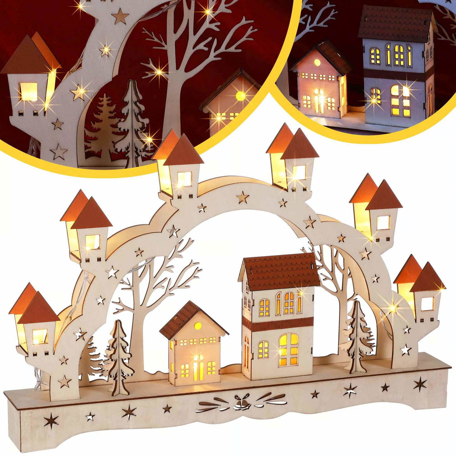 LED-lysbue med timer – Trædekoration til vinterlandsby