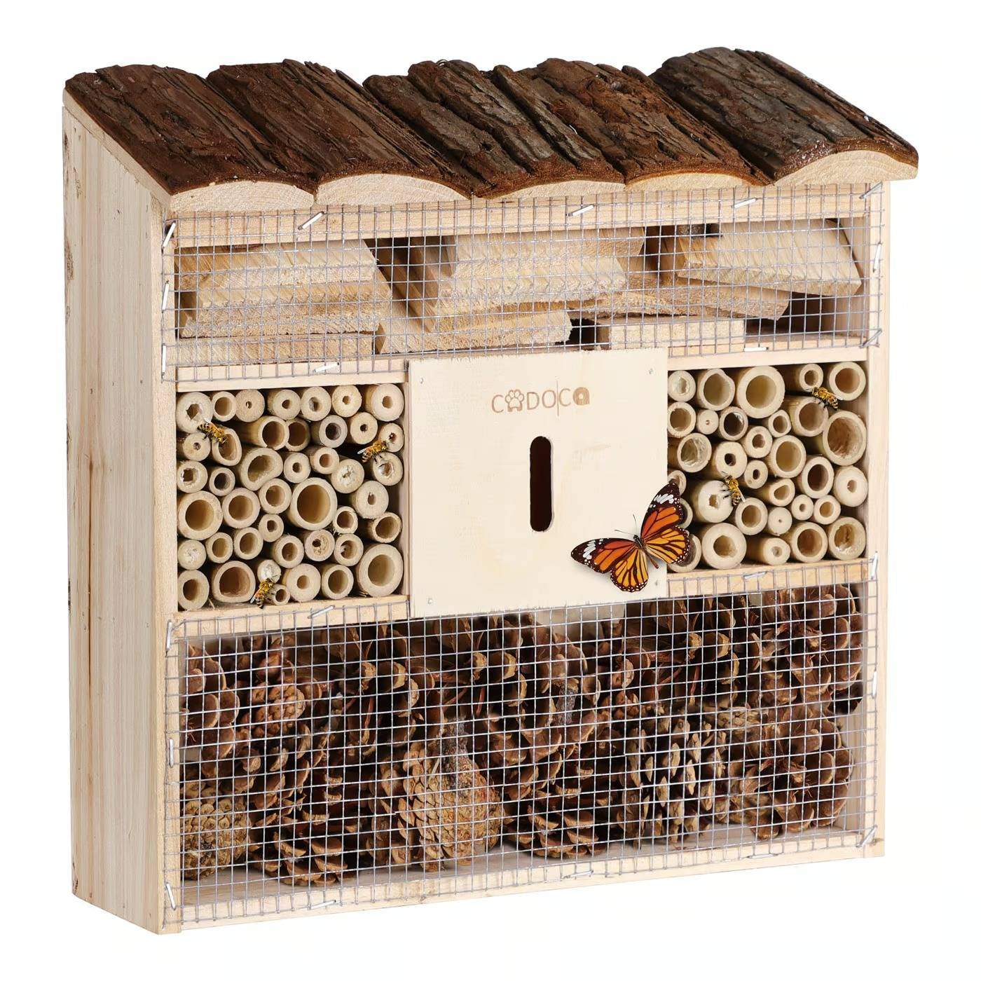 Insekthotel til bier og insekter, naturtræ, 30,5x9,5x31 cm