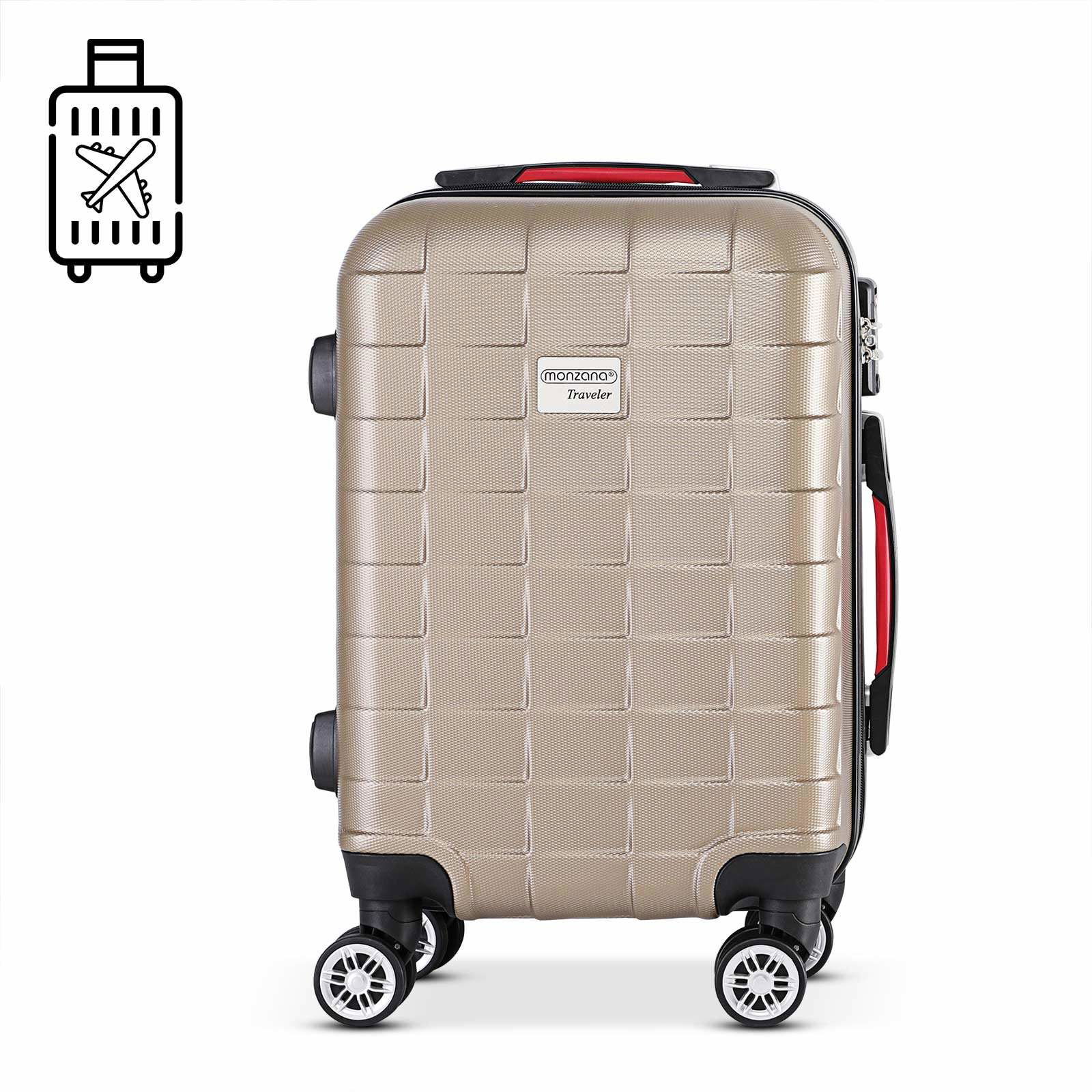 Hård kuffert, 40L, champagnefarvet, TSA-lås, hjul