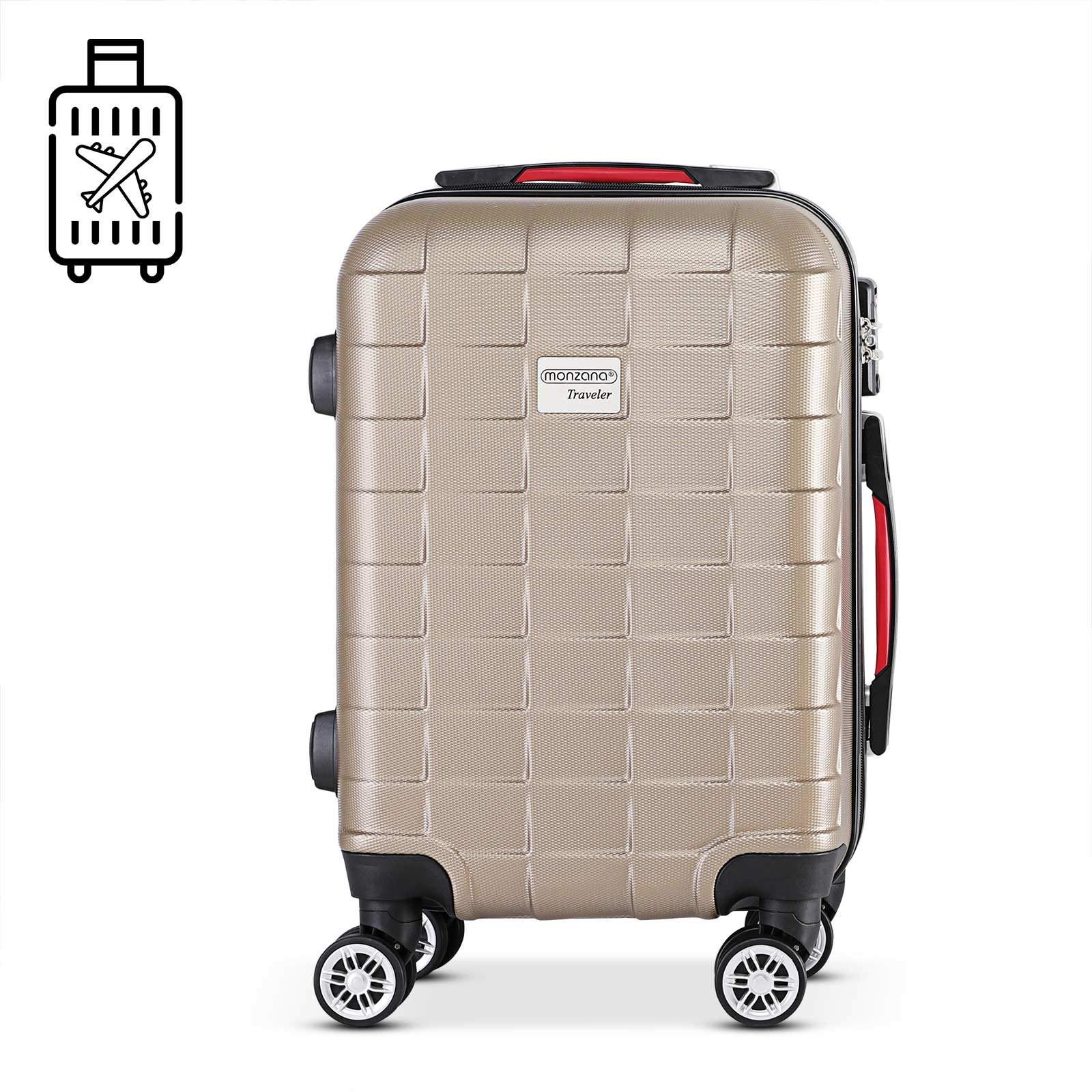 Hård kuffert, 40L, champagnefarvet, TSA-lås, hjul