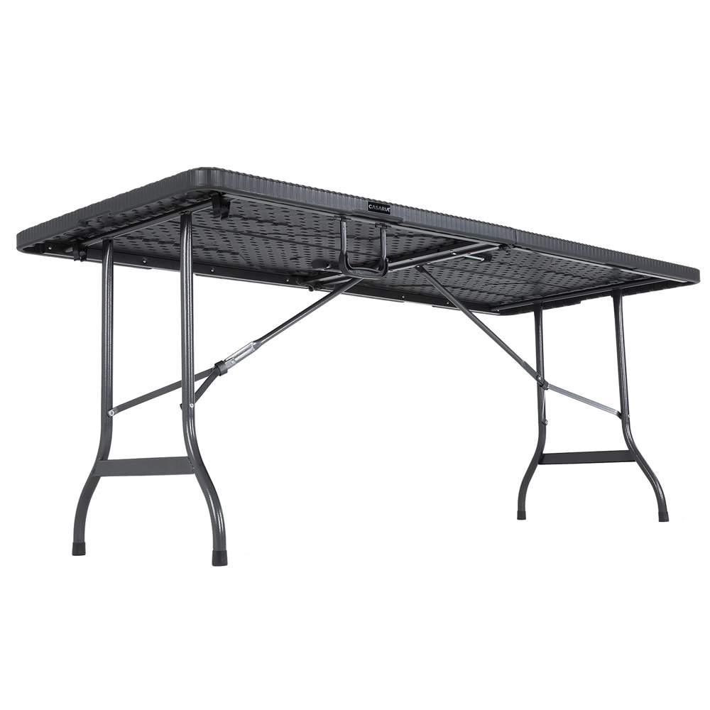 Klapbord 1,8 m, sort polyrattan, til indendørs/udendørs brug