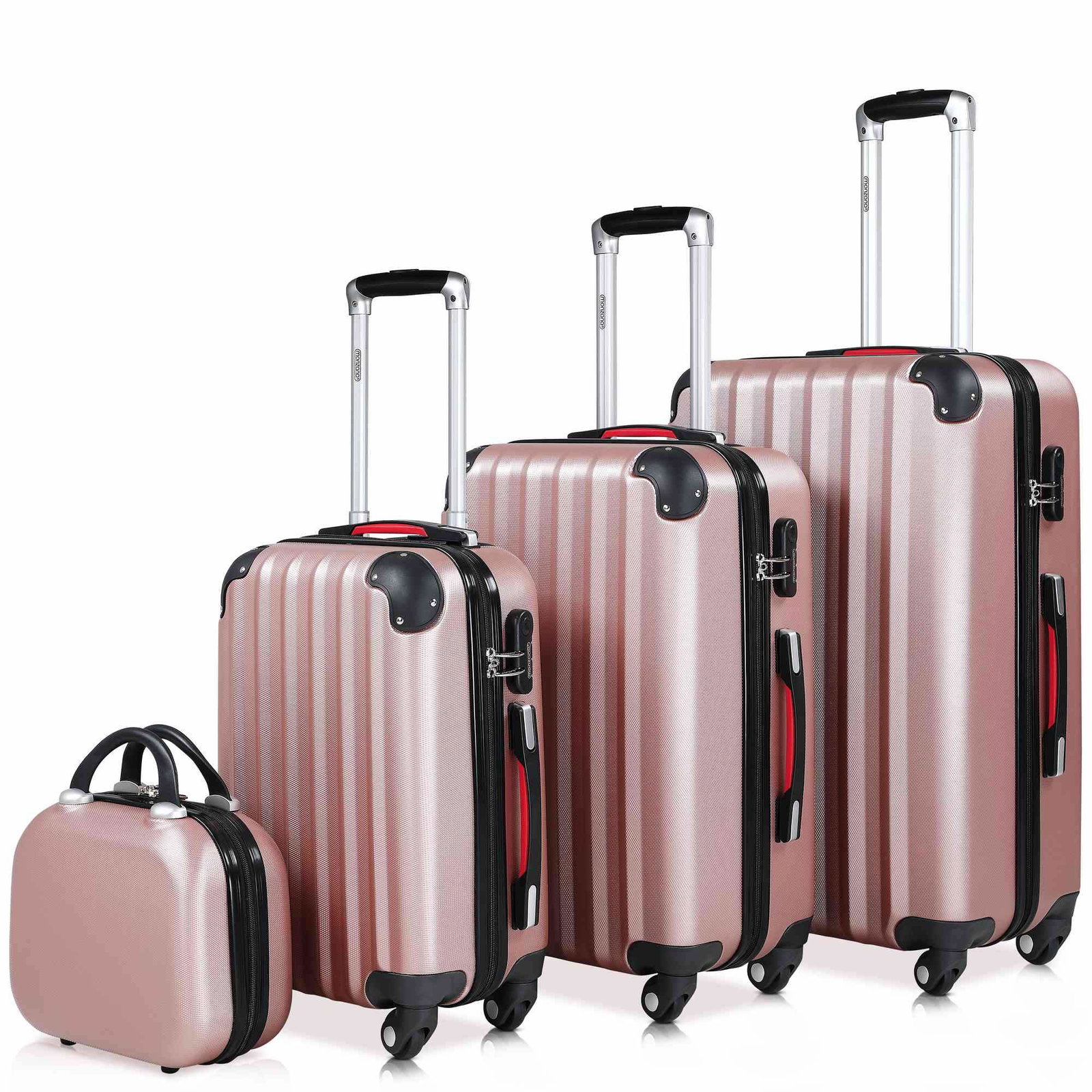 Hård kuffertsæt, 4 dele, rosaguld, 12L-89L