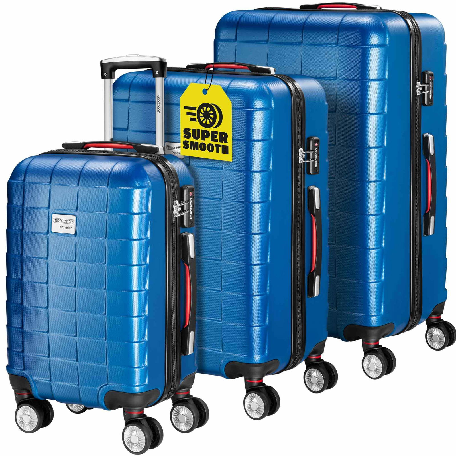 Hårdt bagagesæt – 3 dele, blå, 40L-105L