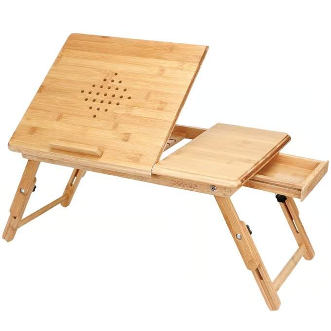 Bambus Laptop Stand med Ventilation og Justerbar Højde