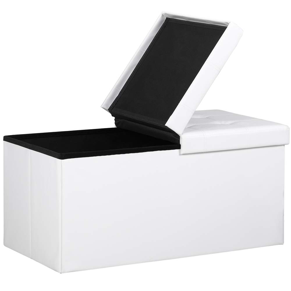 Vit hopfällbar förvaringsbänk – 100L, MDF, dubbel öppning | Hem & Hobby | Pryloteket