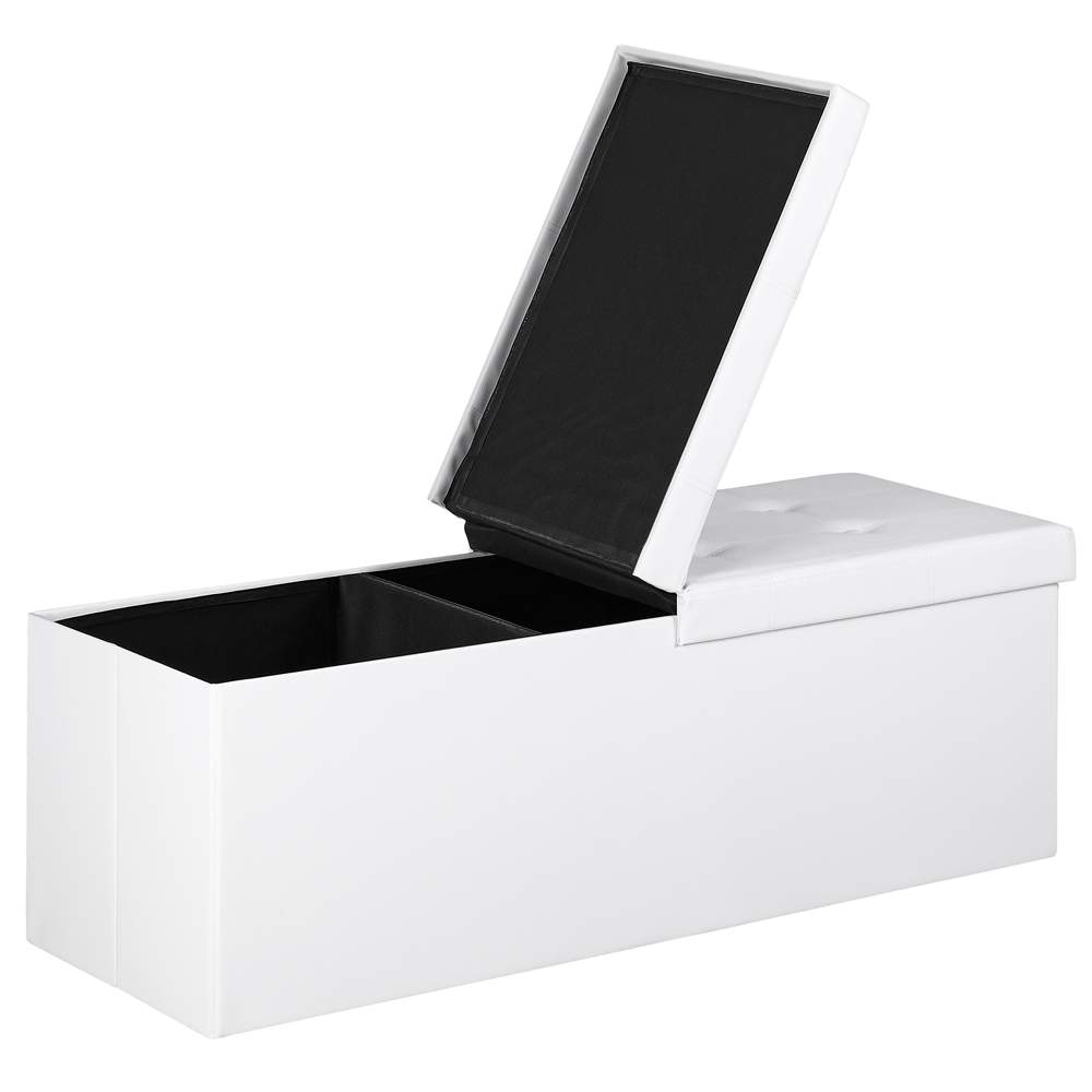 Opbevaringsbænk – Hvid, Sammenklappelig, 115x38x38cm, 100L kapacitet