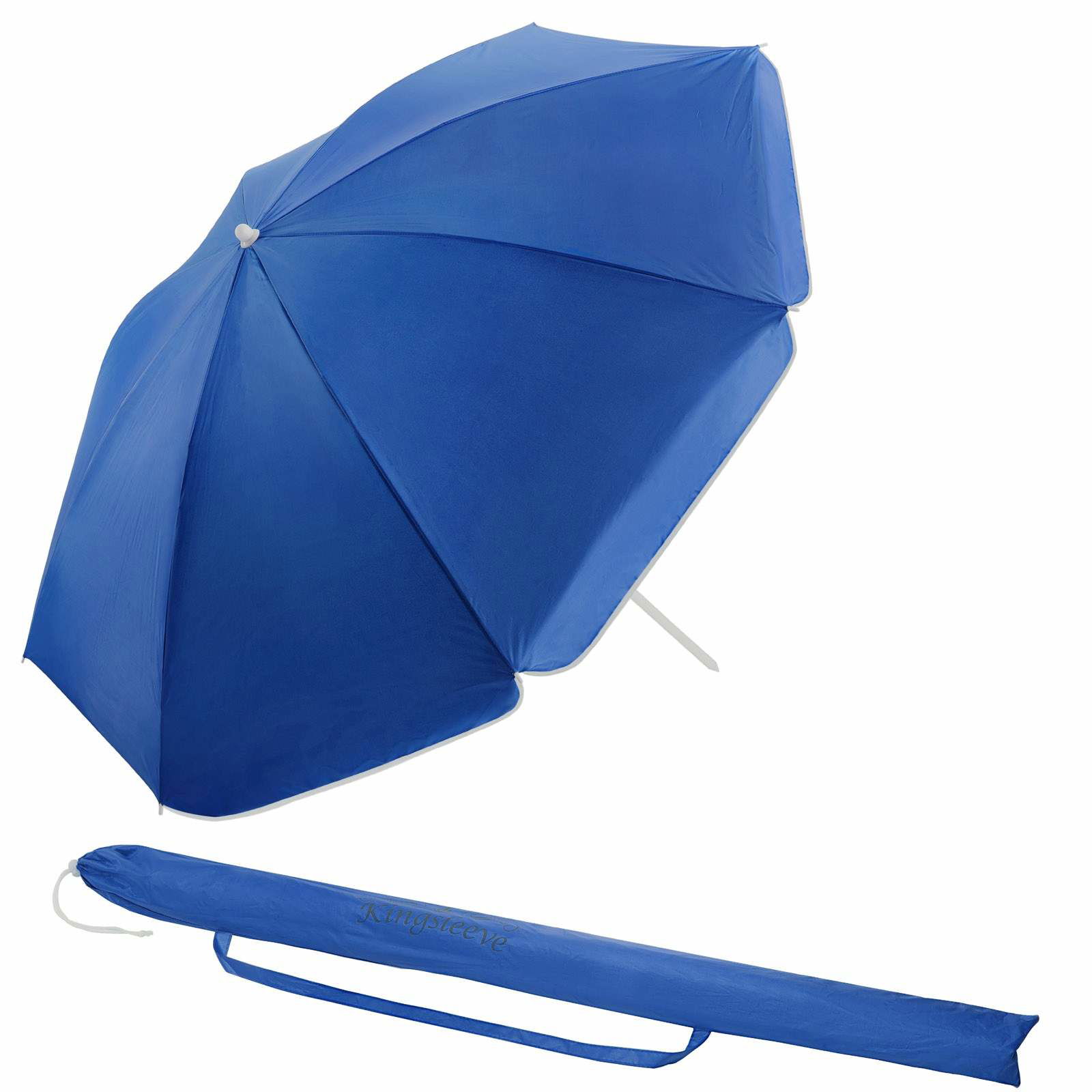 Strandparasol, blå, 180 cm, justerbar i højden og vippefunktion